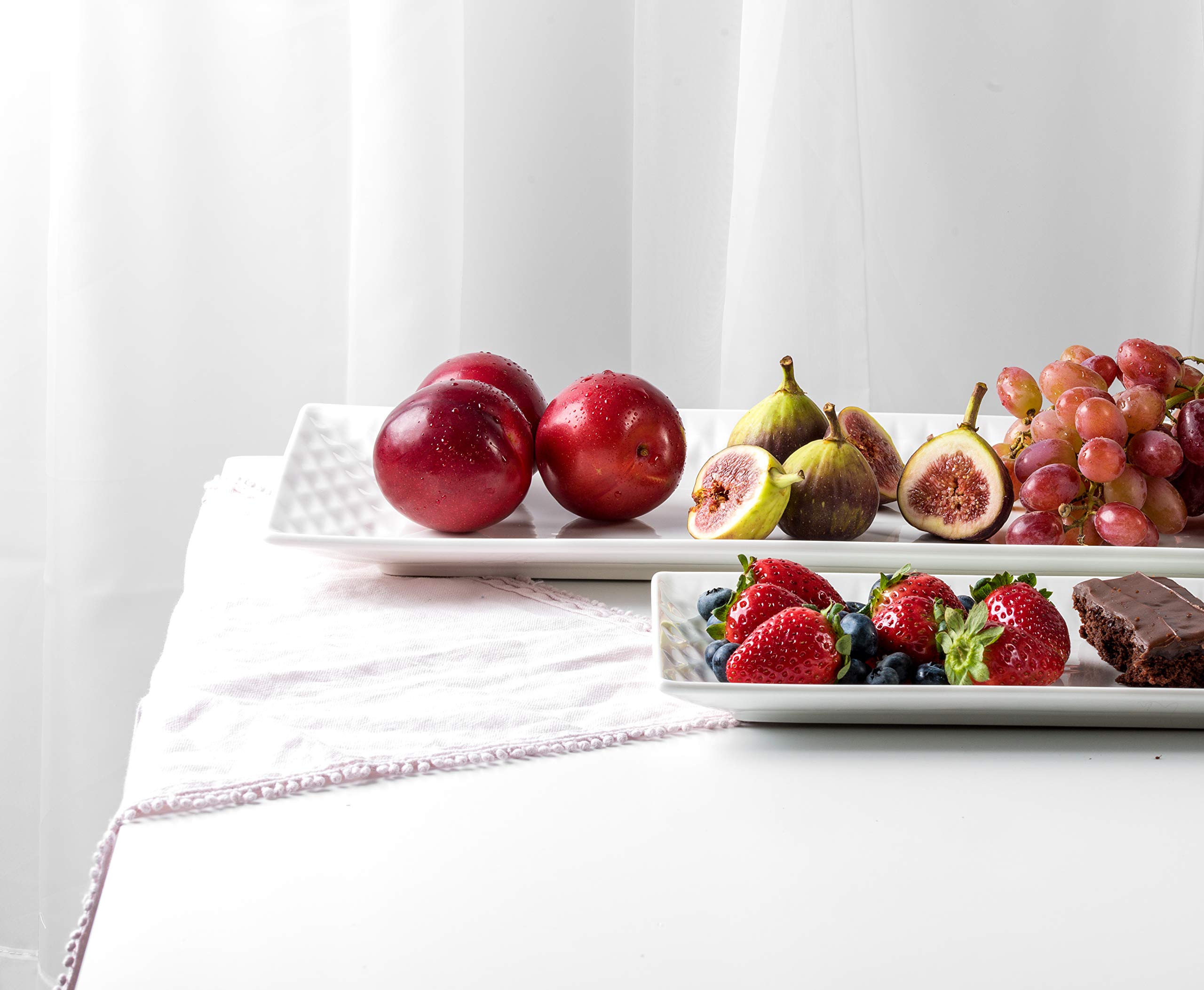 Roscher White Porcelain Serving Platter Set - 2-Piece Farmhouse Style Decorative Plates with Pure Diamond Pattern for Kitchen, Dining & Home Decor | Perfect for Holiday Entertaining, Dinner Parties & Rustic Tablescapes