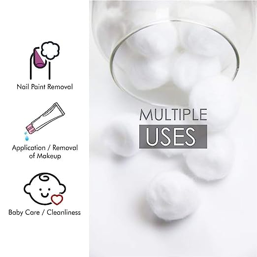 JUPREV 100% Cotton Balls for Face Cleansing, Makeup Removal & Nail Polish - Gentle for Babies & Sensitive Skin (50 Count) - Perfect for Daily Skincare, Baby Care and Beauty Routine