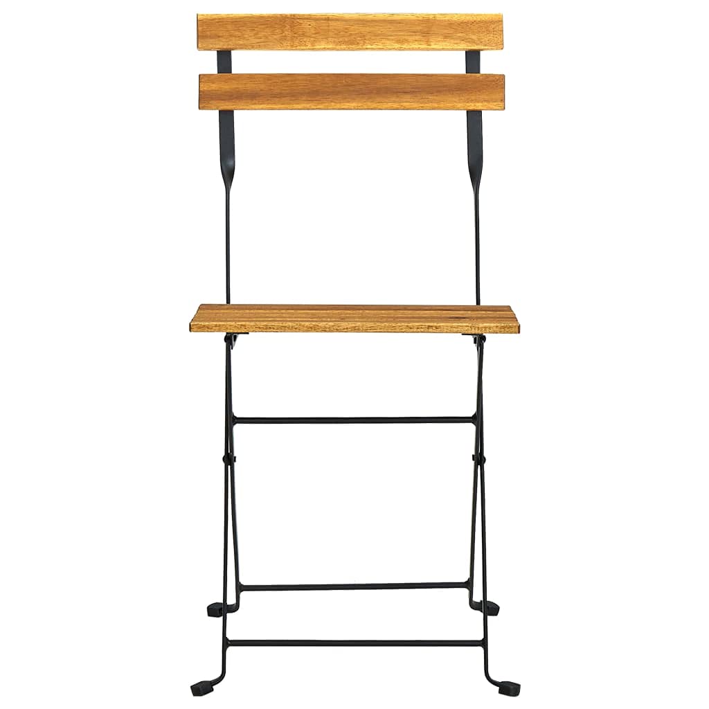 Solid Acacia Wood 3-Piece Folding Bistro Set with Chairs & Table - Powder-Coated Steel Frame Patio Furniture for Garden, Backyard, Poolside & Terrace | Outdoor Dining & Relaxation