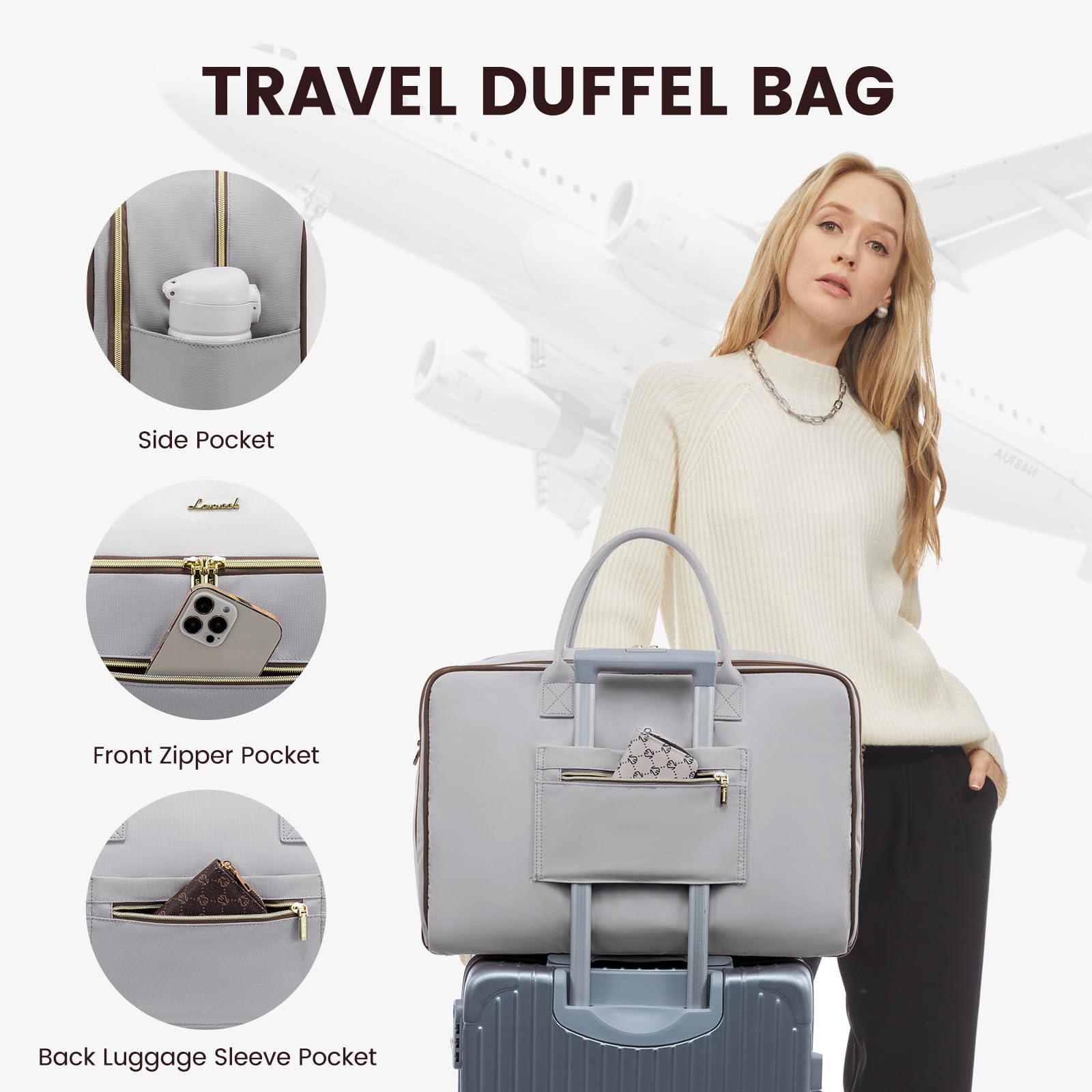 LOVEVOOK Women's Travel Duffel Bag - Waterproof Weekender Overnight Bag with Wet Pocket - Perfect for Hospital, Labor & Delivery, Gym, Weekend Getaways