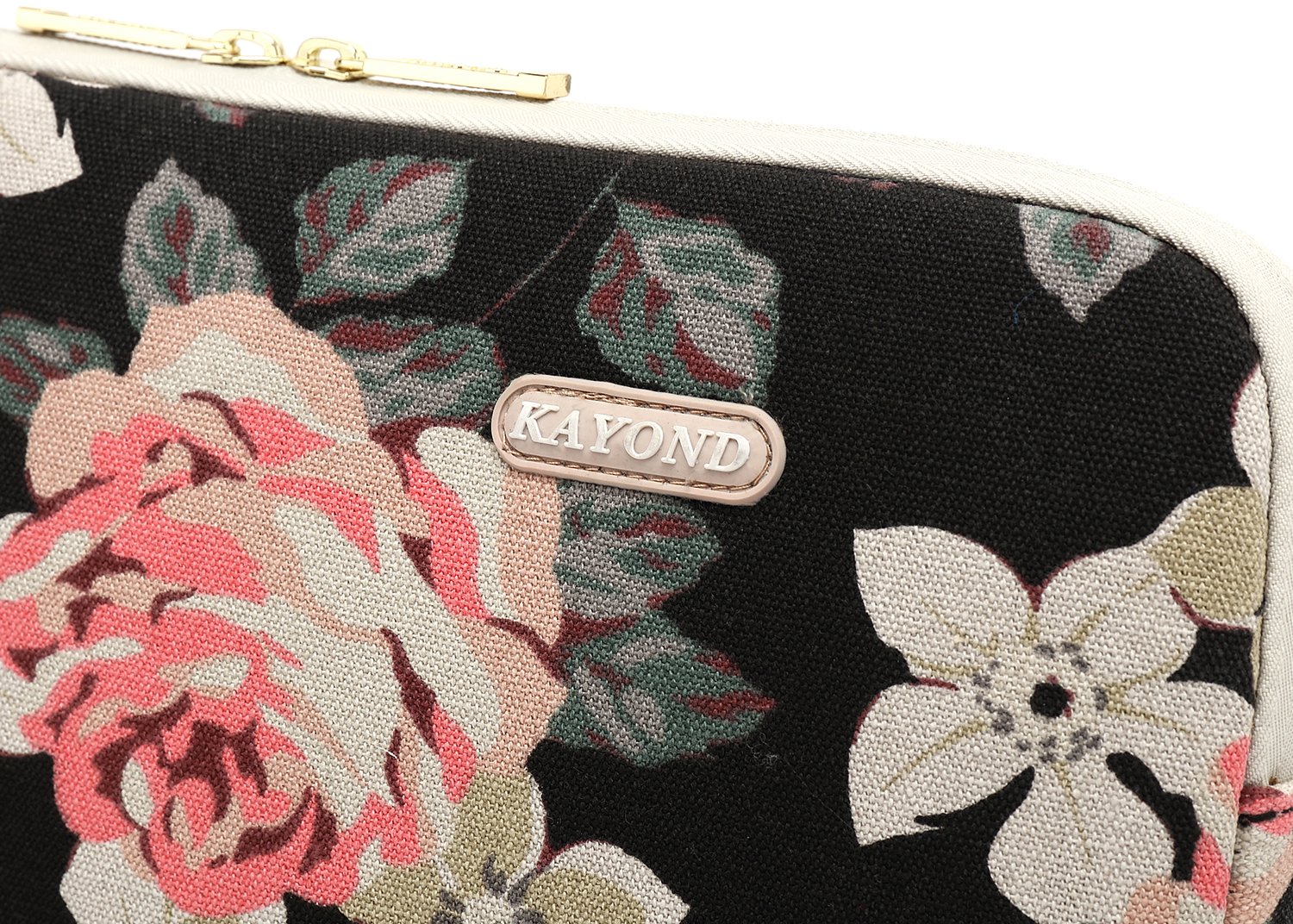 KAYOND 15.6 Inch Water-resistant Canvas Laptop Sleeve for MacBook Air/Pro 15.4, MacBook Pro 16 - Black Rose Pattern, Perfect for Work, Travel, and School