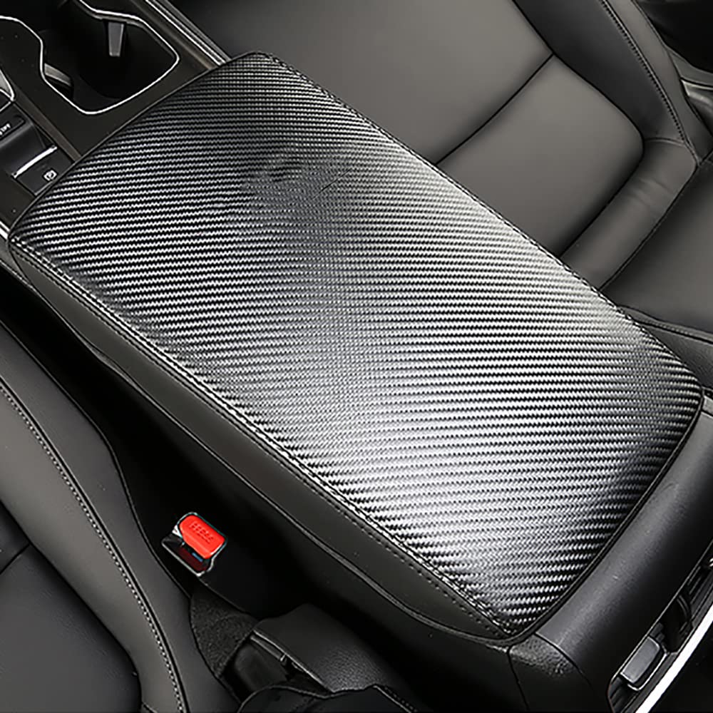 Waterproof Leather Car Armrest Cover for Honda Accord 2018-2021 | Black Carbon Fiber Pattern Console Pad Protector | Interior Accessories for Comfort & Style