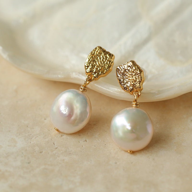 Gold Lava Coin Baroque Pearls Drop Earrings - Vintage Dangle Earrings for Women - Perfect for Weddings, Parties & Special Occasions