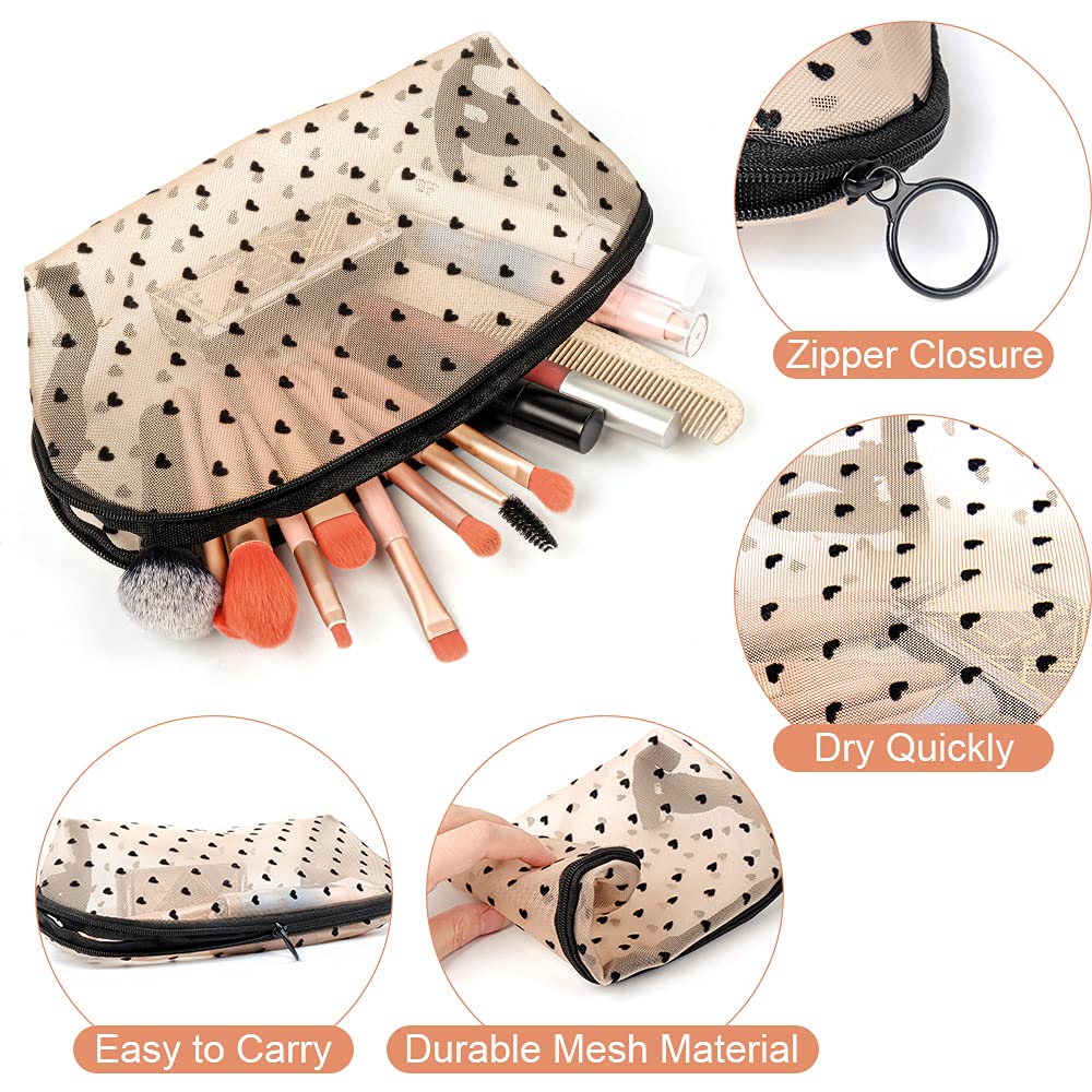 3-Piece Small Makeup Bag Set with Zipper - Cute Cosmetic Pouch & Portable Mesh Toiletries Organizer for Women & Girls (Same Size) - Perfect for Travel, Gym, and Daily Essentials Storage