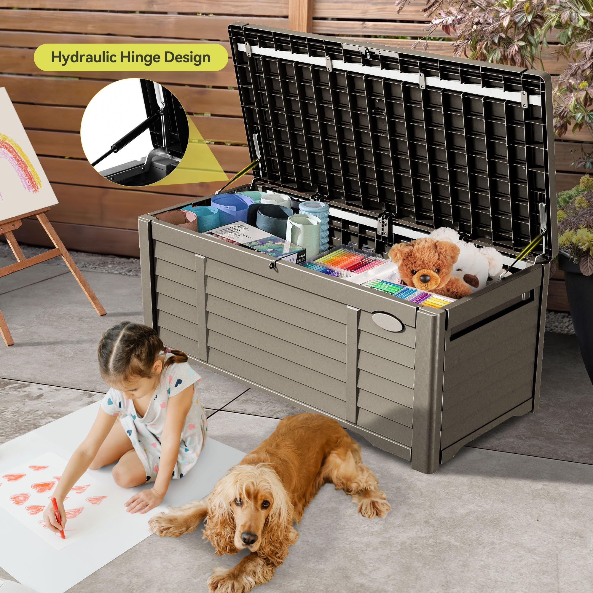 YITAHOME 120 Gallon Large Outdoor Storage Deck Box - Waterproof Patio Furniture with Lockable Lid for Pool Supplies, Garden Tools, Cushions - Durable Resin Storage Bench (Taupe) | Perfect for Backyard, Deck, Poolside & Garden Organization