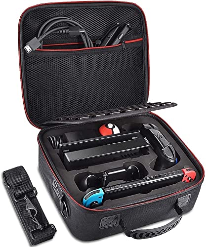 Premium Hard Shell Protective Case for Nintendo Switch & Switch OLED (2021) - Portable Travel Carrying Case with Handle & Adjustable Shoulder Strap - Fits Console & Accessories (Black) - Perfect for Gaming On-The-Go & Travel Protection