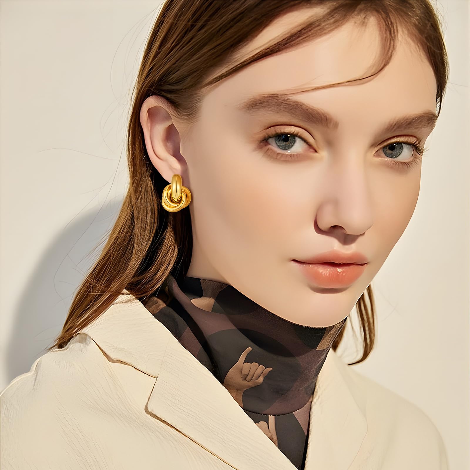 18K Gold Geometric Drop Dangle Earrings for Women - Chunky Trendy Knot Stud & Twisted Link Earrings - Perfect Gift for Birthday, Anniversary & Party Jewelry