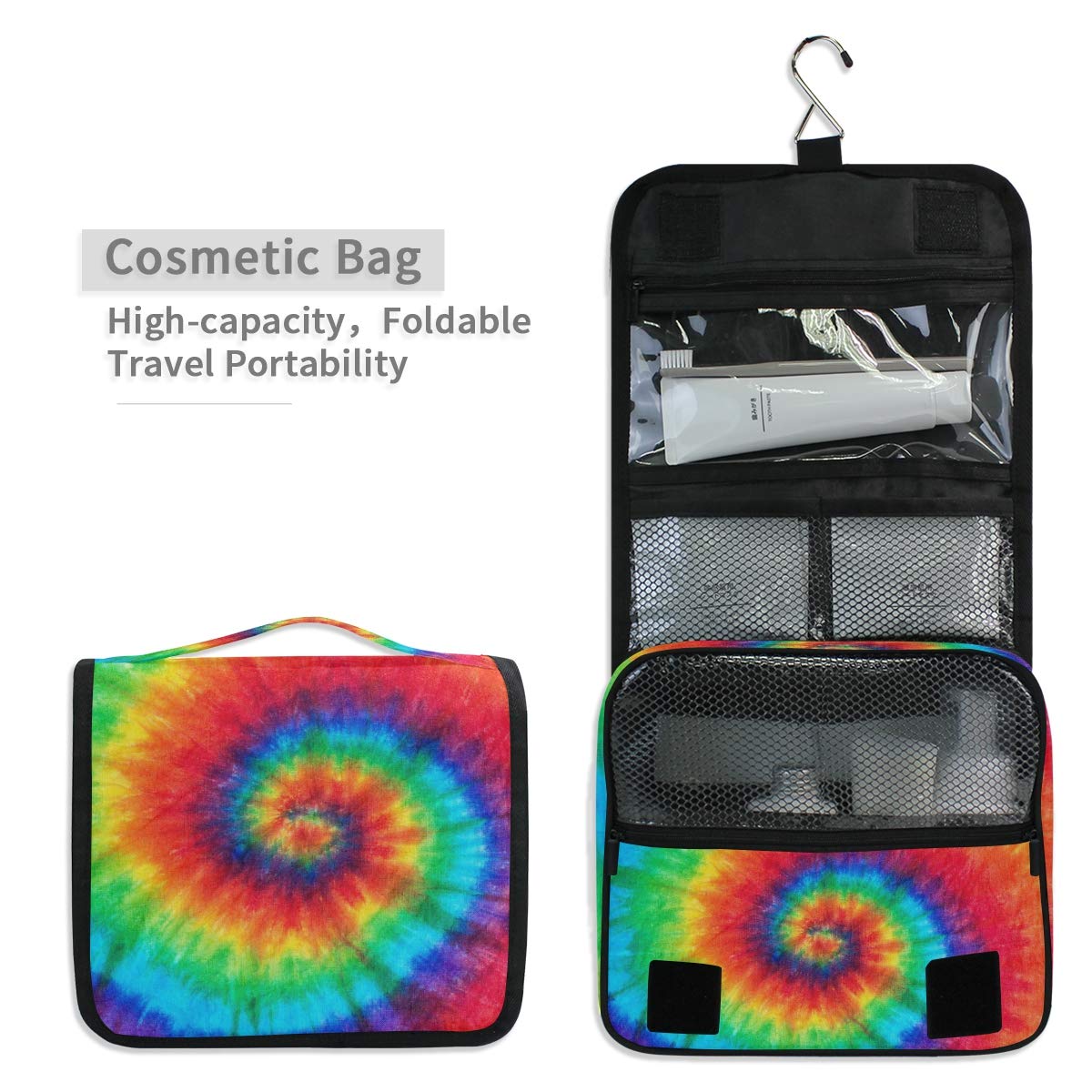 Waterproof Hanging Toiletry Bag for Women & Men - Rainbow Tie Dye Cosmetic Travel Organizer with Hooks | Perfect for Camping, Gym, Beach Trips & Airplane Carry-On