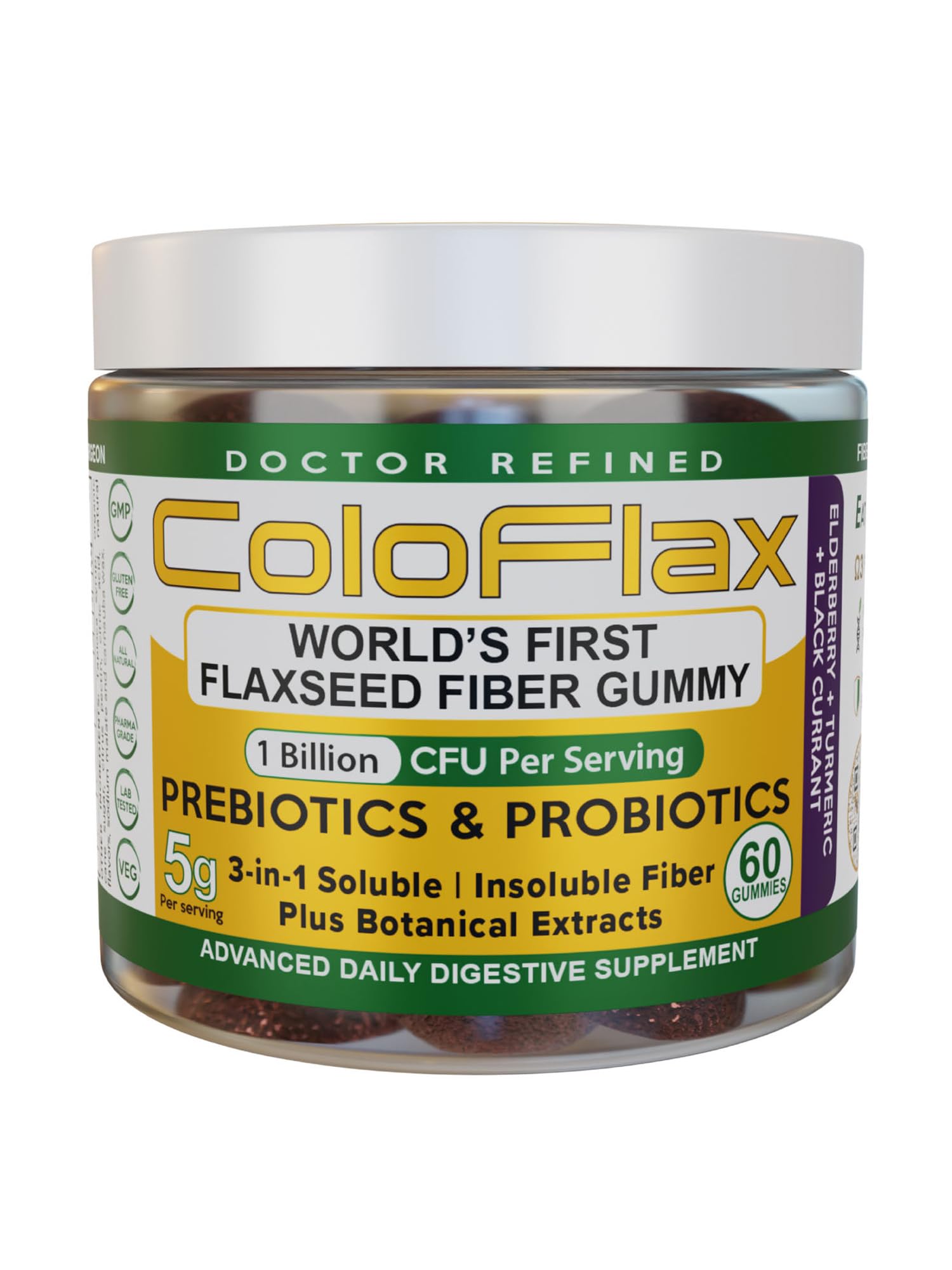 Organic Flaxseed Fiber Probiotic Gummies - Constipation Relief for Adults | Vegan Triple-Fiber Supplement for Digestive Health - 30 Servings