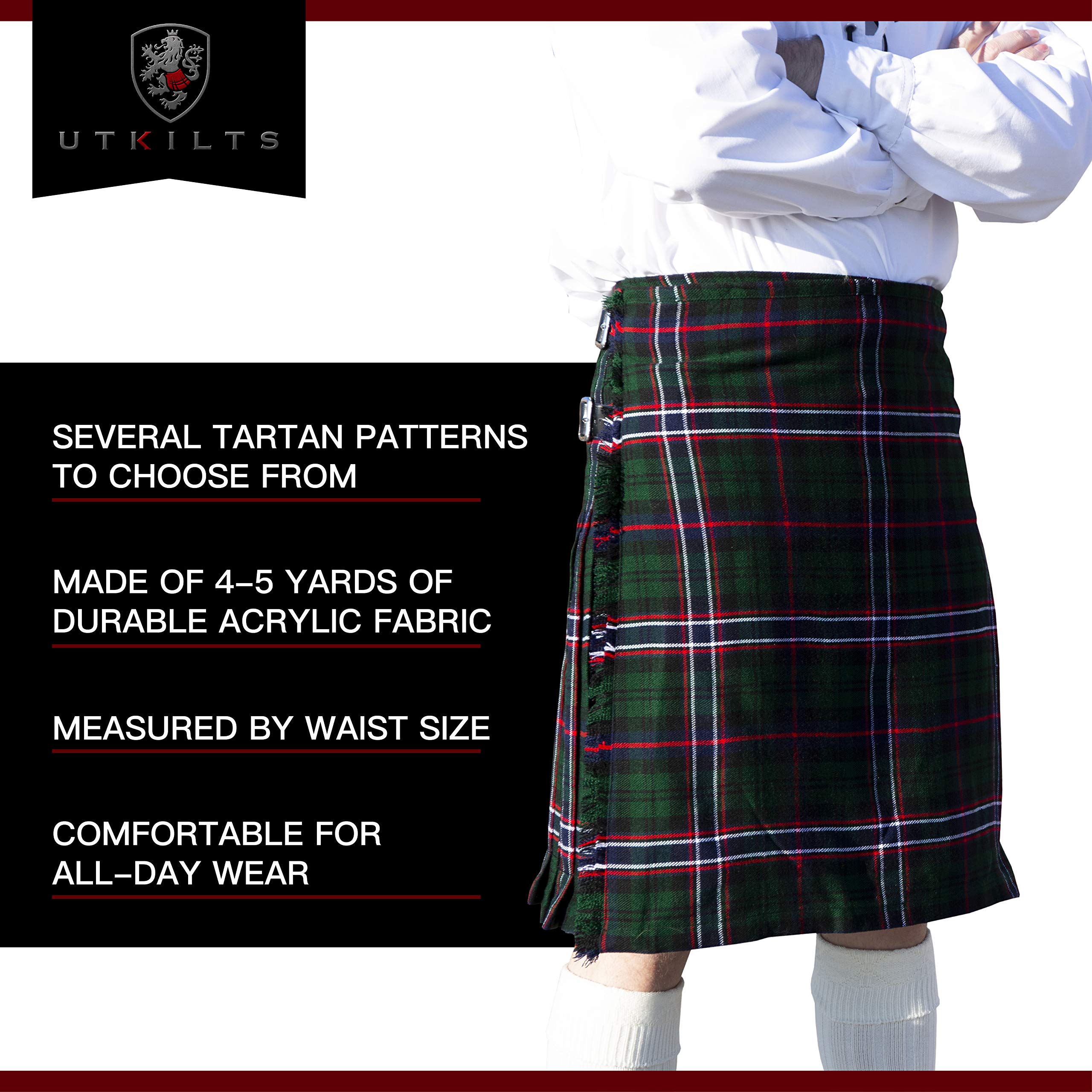 Authentic Scottish Tartan Kilt for Men & Boys - Premium Acrylic Traditional Kilt Skirt - Perfect for Weddings, Highland Games & Celtic Events