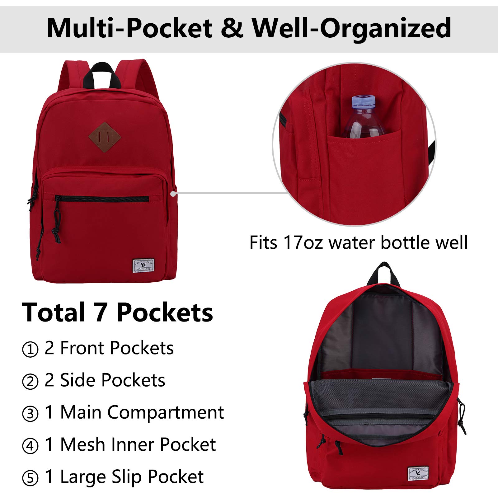 VX VONXURY Lightweight Classic Backpack for Men, Women & Kids - Durable School Bookbag for College, Travel & Everyday Use | Perfect for Students, Commuters & Outdoor Adventures