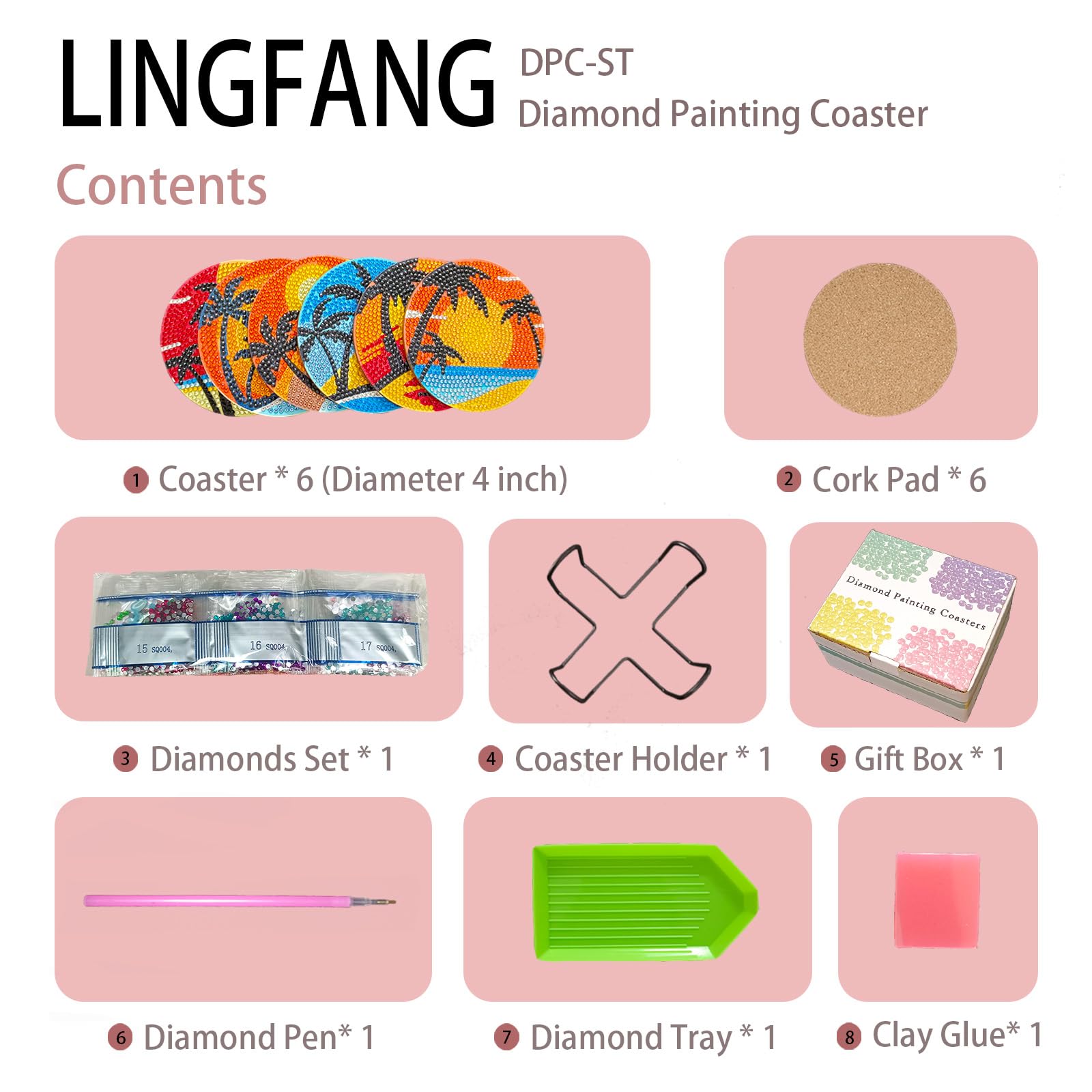 Diamond Painting Coasters Kit - 6 Pcs Sunset DIY Diamond Art with Holder & Cork Pad, Non-Slip Coasters for Beginners & Adults, Perfect Gift for Kids - Ideal for Home Decor, Coffee Table & Craft Projects