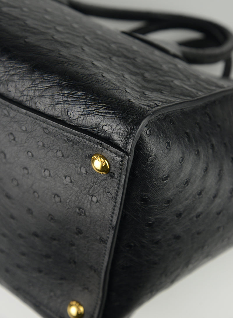 Prada Genuine Ostrich Leather Handbag for Women - Luxury Designer Purse for Work, Party & Evening Events