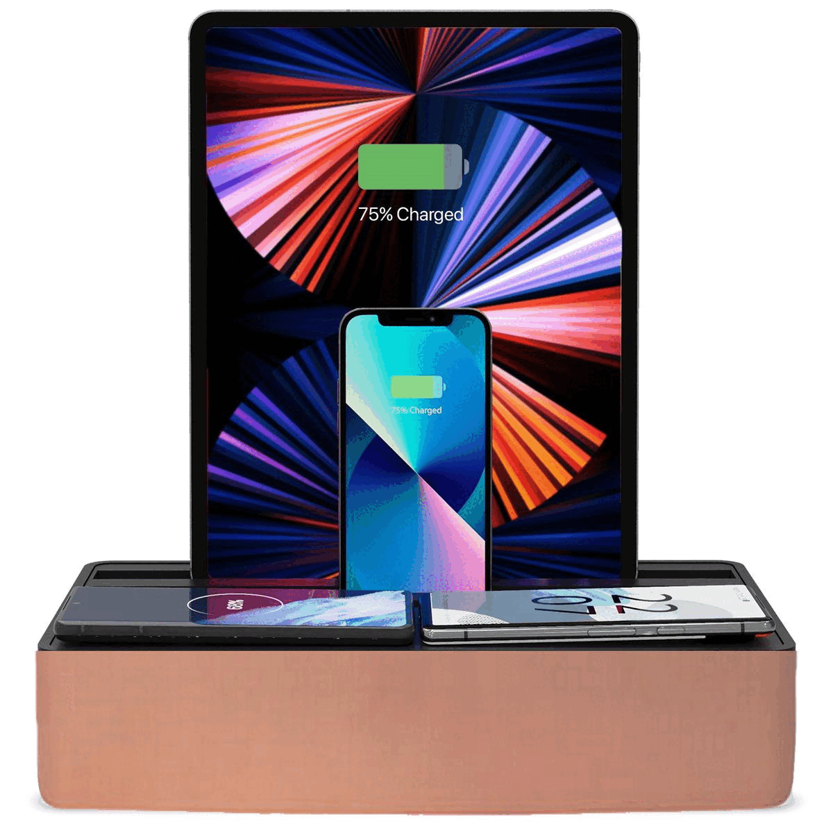 ALLDOCK Wireless Charging Station - Aluminum Rose Gold & Black - Fast Qi Charger for iPhone, Samsung, AirPods - Perfect for Home, Office, Nightstand & Travel