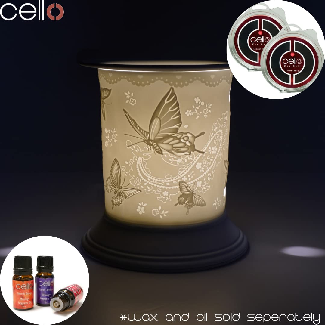 Electric Wax Warmer with Porcelain Cello Design & Silk Wings - Perfect for Aromatherapy, Home Decor, and Relaxation Spaces