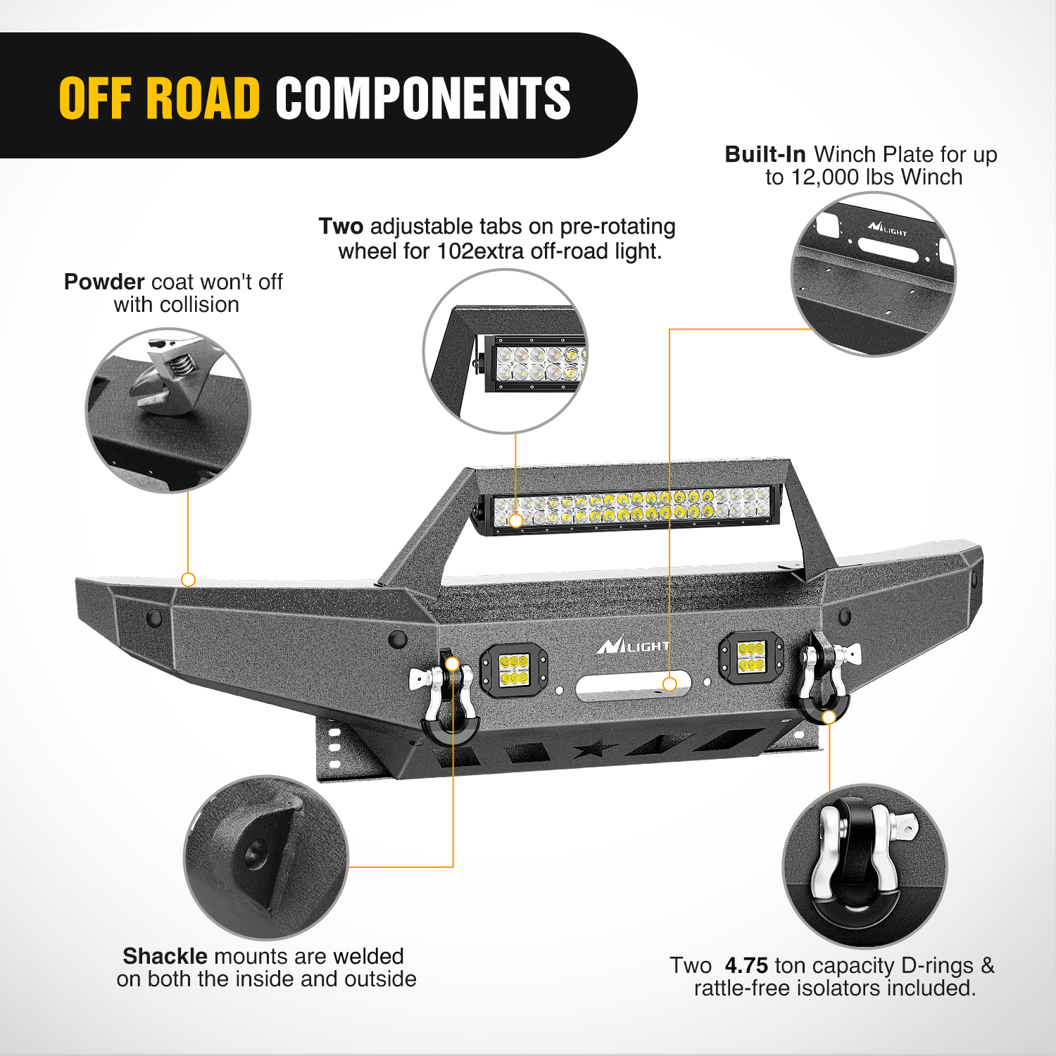 2007-2014 Toyota FJ Cruiser Heavy Duty Front Bumper with Winch Plate, 120W LED Light Bar & 18W LED Pods - Off-Road Upgrade for Adventure & Trail Riding