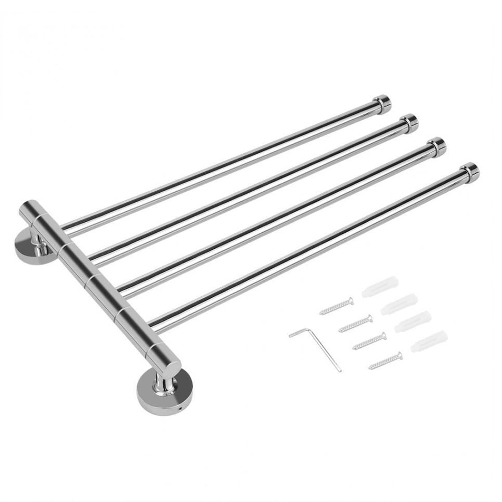 4-Swing Arm Stainless Steel Towel Rack - 180° Rotation Wall Mounted Bathroom & Kitchen Organizer (14.17 Inch, Silver) - Perfect for Bathrooms, Kitchens, Laundry Rooms & Spa Areas