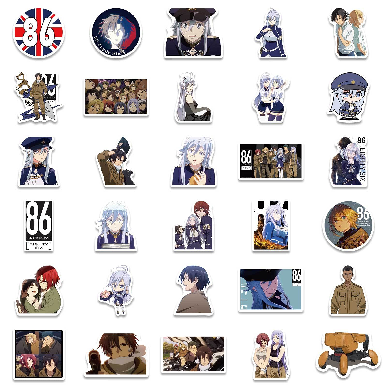 86 - Eighty Six Anime Stickers Pack of 50 - Waterproof Vinyl Decals for Laptop, Water Bottle, Phone, Luggage - Cool Aesthetic Novel Stickers for Journal, Bumper & DIY Crafts - Perfect for Anime Fans & Gift Giving