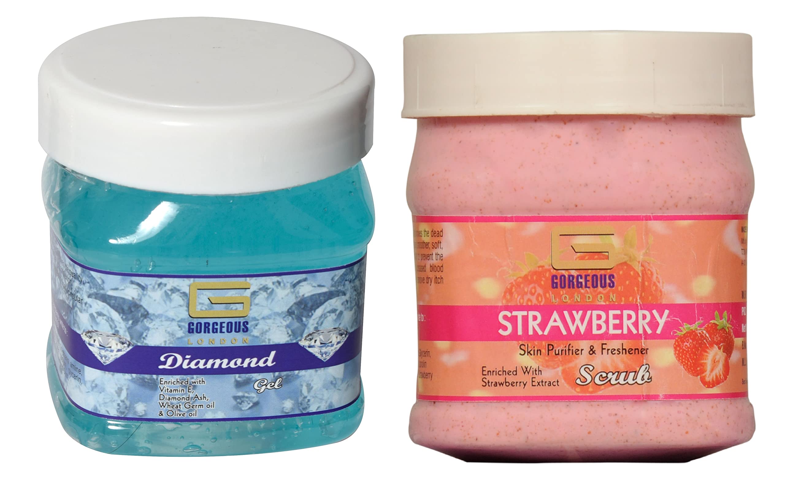 Luxury London Diamond Gel & Strawberry Scrub Set - 2 Pack (450ml Each) | Exfoliating & Moisturizing Body Care for Spa Day & Gift Giving