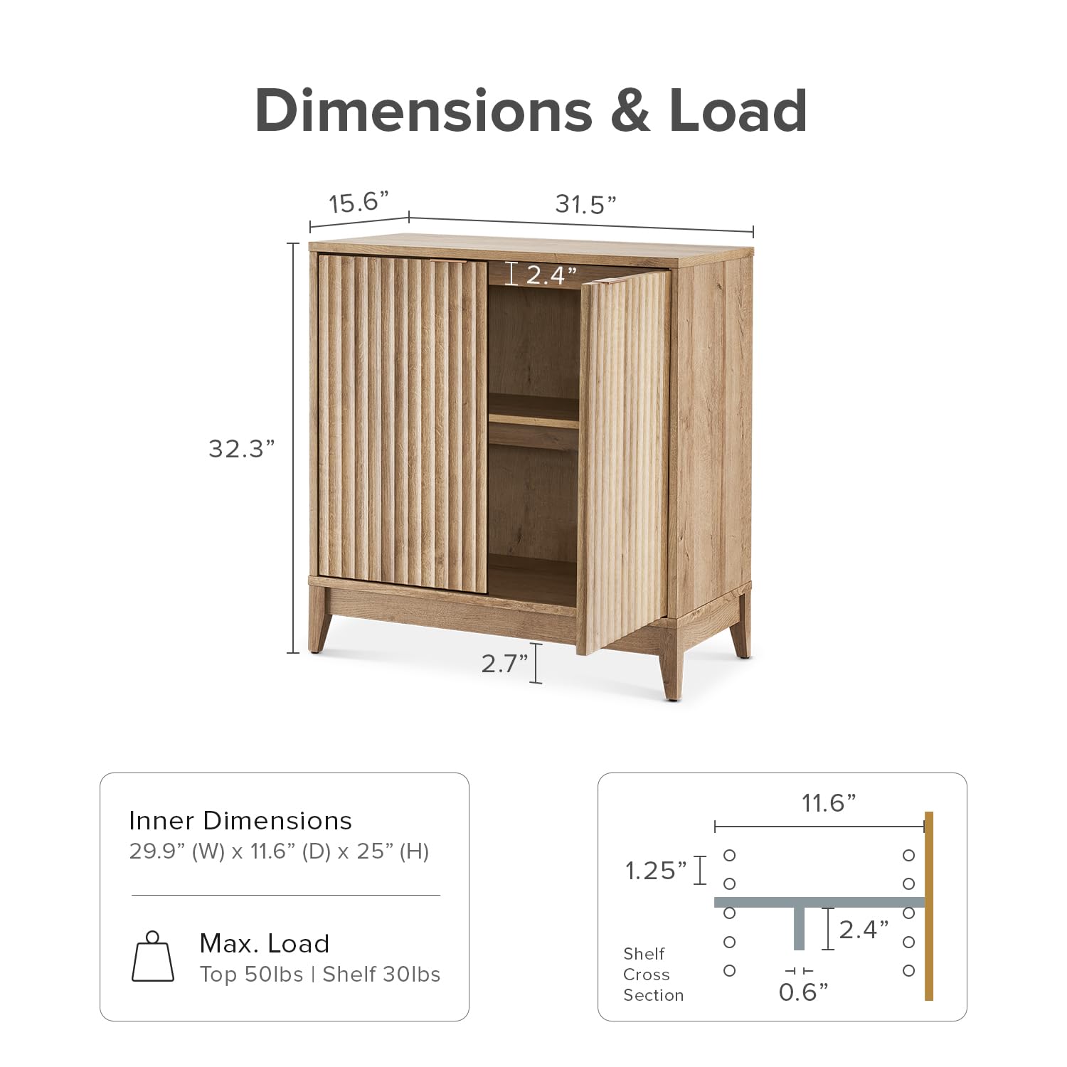 Mopio Brooklyn Storage Cabinet - Modern Farmhouse Entryway Accent Cabinet with Fluted Panel Doors & Shelf, Wooden Buffet Sideboard, Console Table & Credenza for Living Room, Dining Room & Bedroom Organization (Oak, Single)