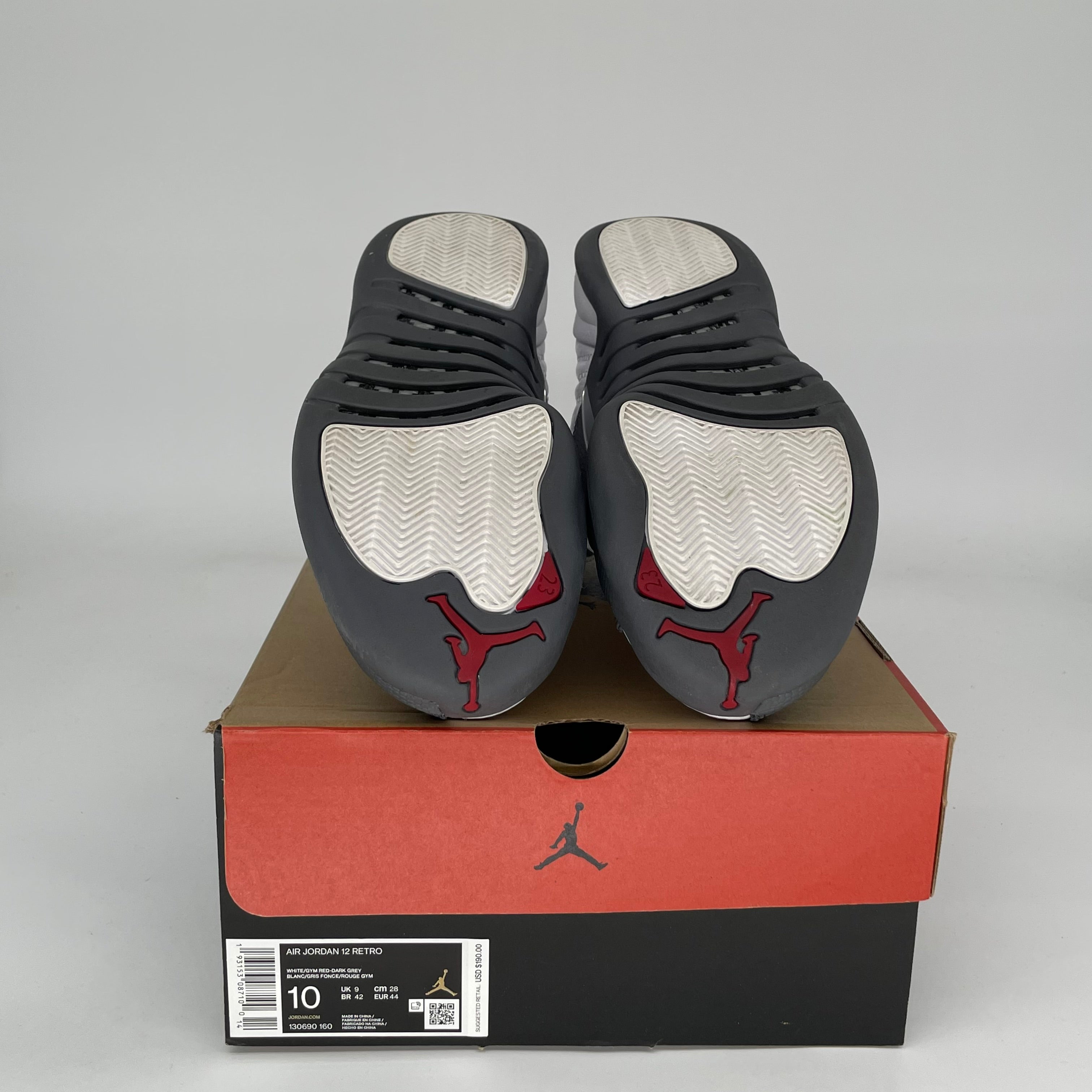 Air Jordan 12 Retro Basketball Shoes - White/Dark Grey - Size 10 (130690-160) - Men's Sneakers for Running, Gym & Streetwear Fashion