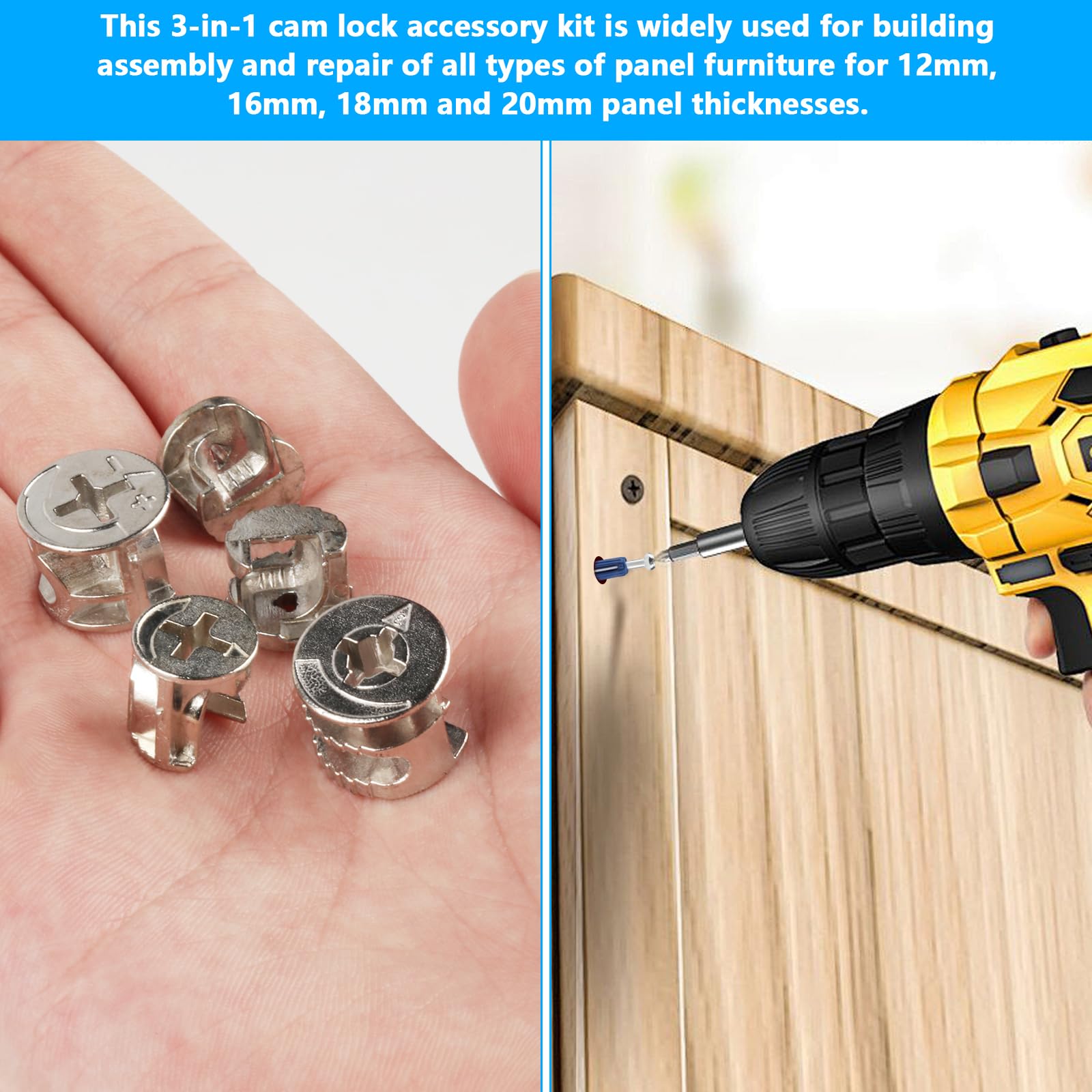 110 Pcs Cam Lock Nuts and Screws Set - 3-in-1 Furniture Fasteners for Cabinet & Drawer Assembly - Durable Hardware Connectors for DIY Furniture Building & Home Improvement Projects