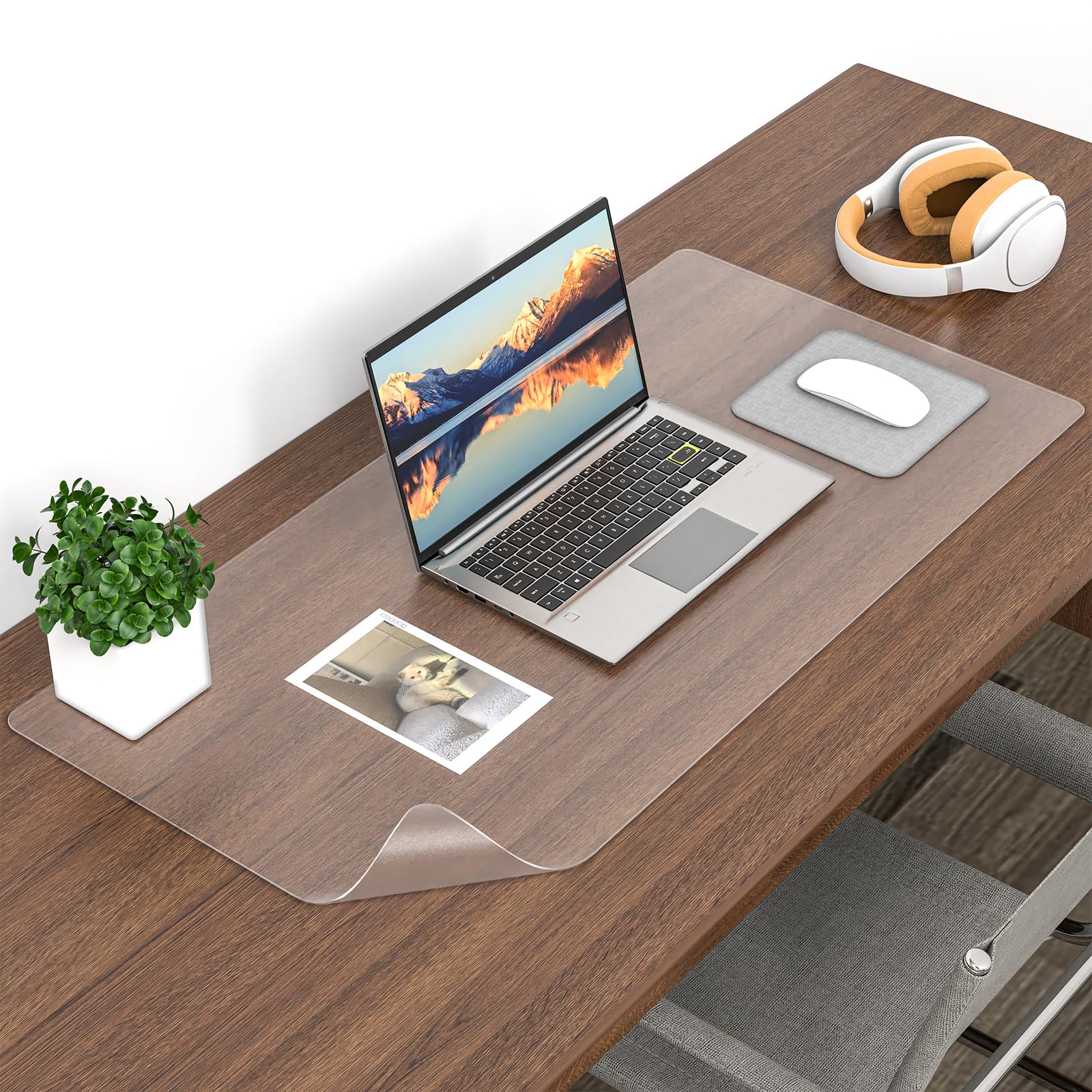 Frosted Clear Desk Mat - Non-Slip PVC Transparent Desk Pad Protector with Rounded Edges, Heat Resistant & Waterproof Office Desk Cover (31.5