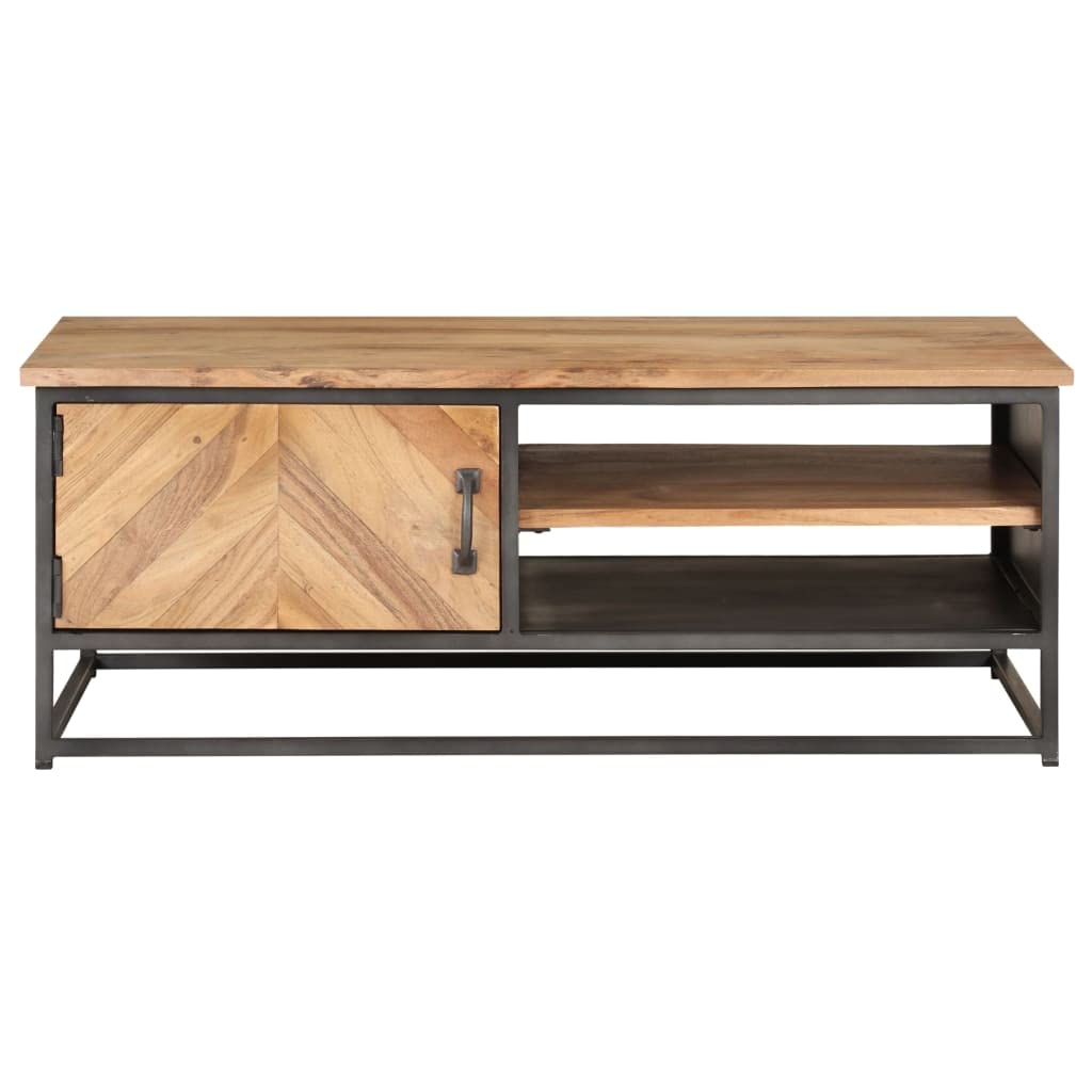 Industrial Style Solid Acacia Wood Coffee Table with Storage - 35.4