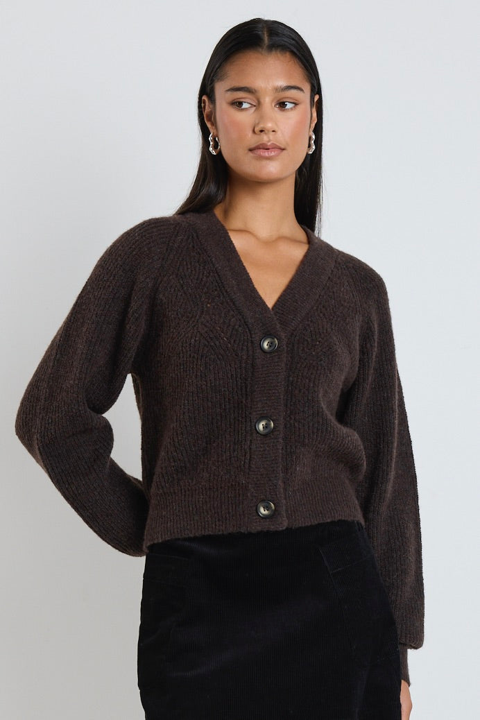 Essence Chocolate Brown Knit Cardigan for Women - Cozy Fall & Winter Sweater for Casual Outfits and Layering