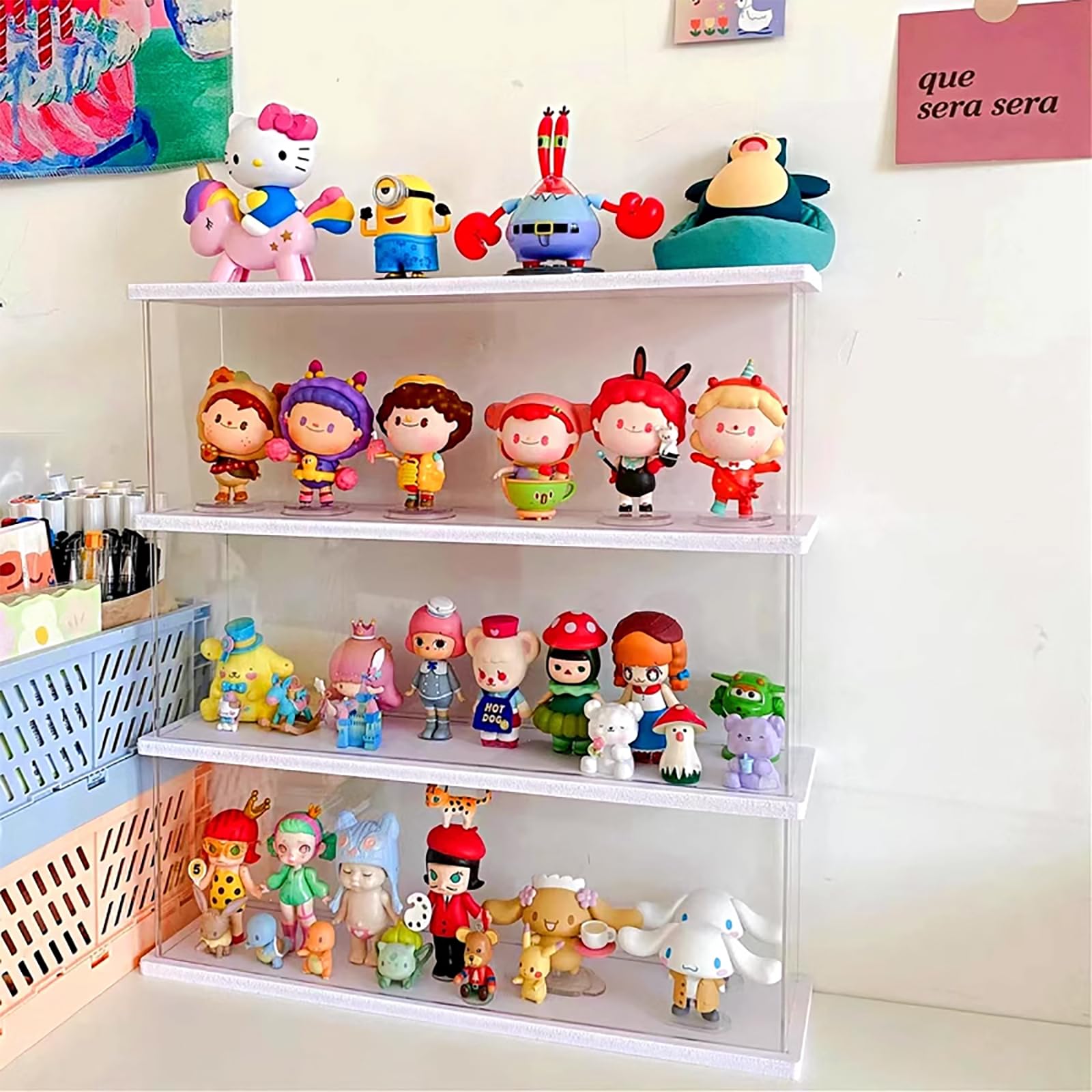 2-Tier Acrylic Display Case for Funko Pop Figures & Lego Miniatures - Clear Transparent Organizer Showcase (White, 15.6x3.8x10.8in) - Perfect for Collectibles, Action Figures & Toy Storage in Bedroom, Office or Game Room