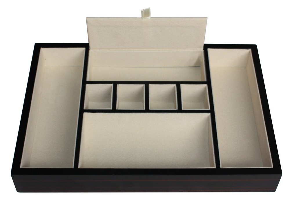 Premium Ebony Walnut Wood Valet Tray - Organizer for Keys, Phone, Jewelry & Watches | Dresser Top Catch-All for Home, Office & Travel Accessories