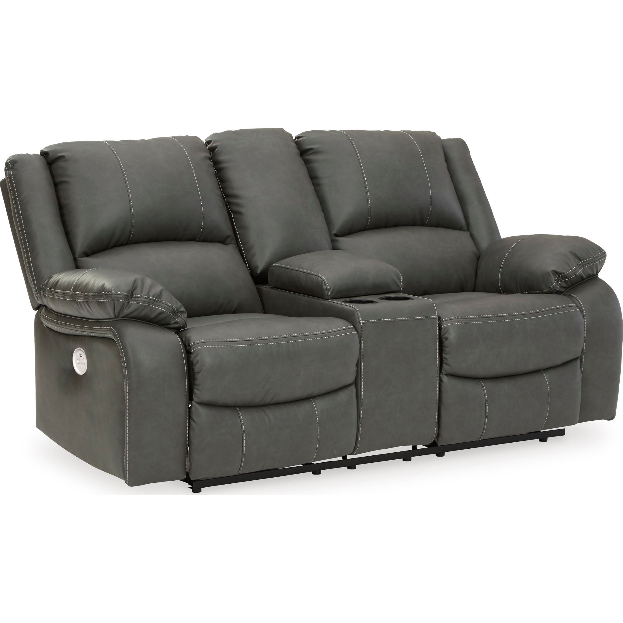Calderwell Power Reclining Loveseat with Console - Gray Fabric Sofa for Living Room | Modern Recliner Chair with USB Charging & Cup Holders | Perfect for Home Theater, Family Room & Small Spaces