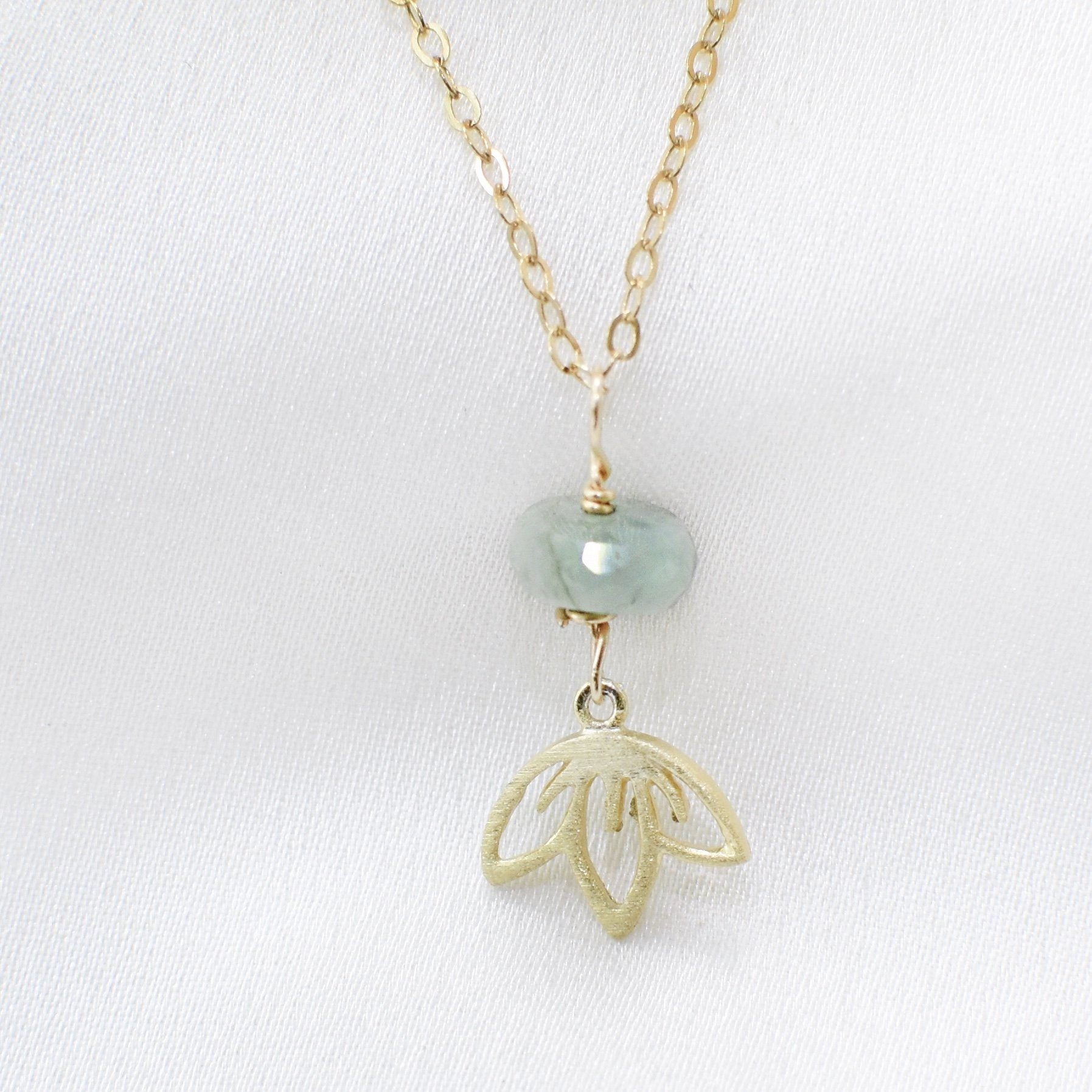 14K Gold Filled Emerald Bead Lotus Charm Necklace for Women - Elegant Jewelry Gift for Birthday, Anniversary & Special Occasions