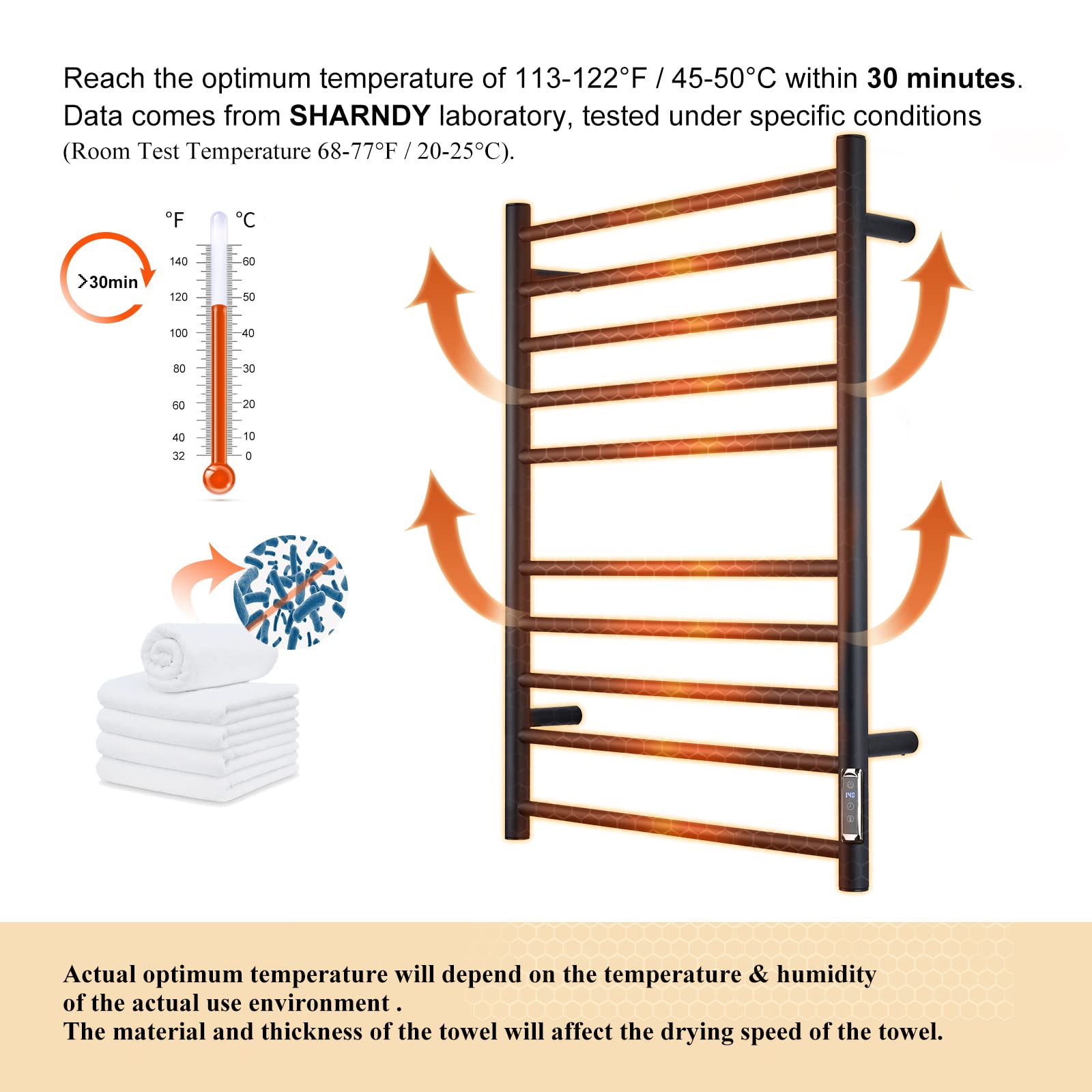 ETW25A Electric Towel Warmer with Timer - Wall Mounted Bathroom Heated Towel Rack, Plug-in Black - Perfect for Spa, Luxury Bathrooms & Cold Weather Comfort