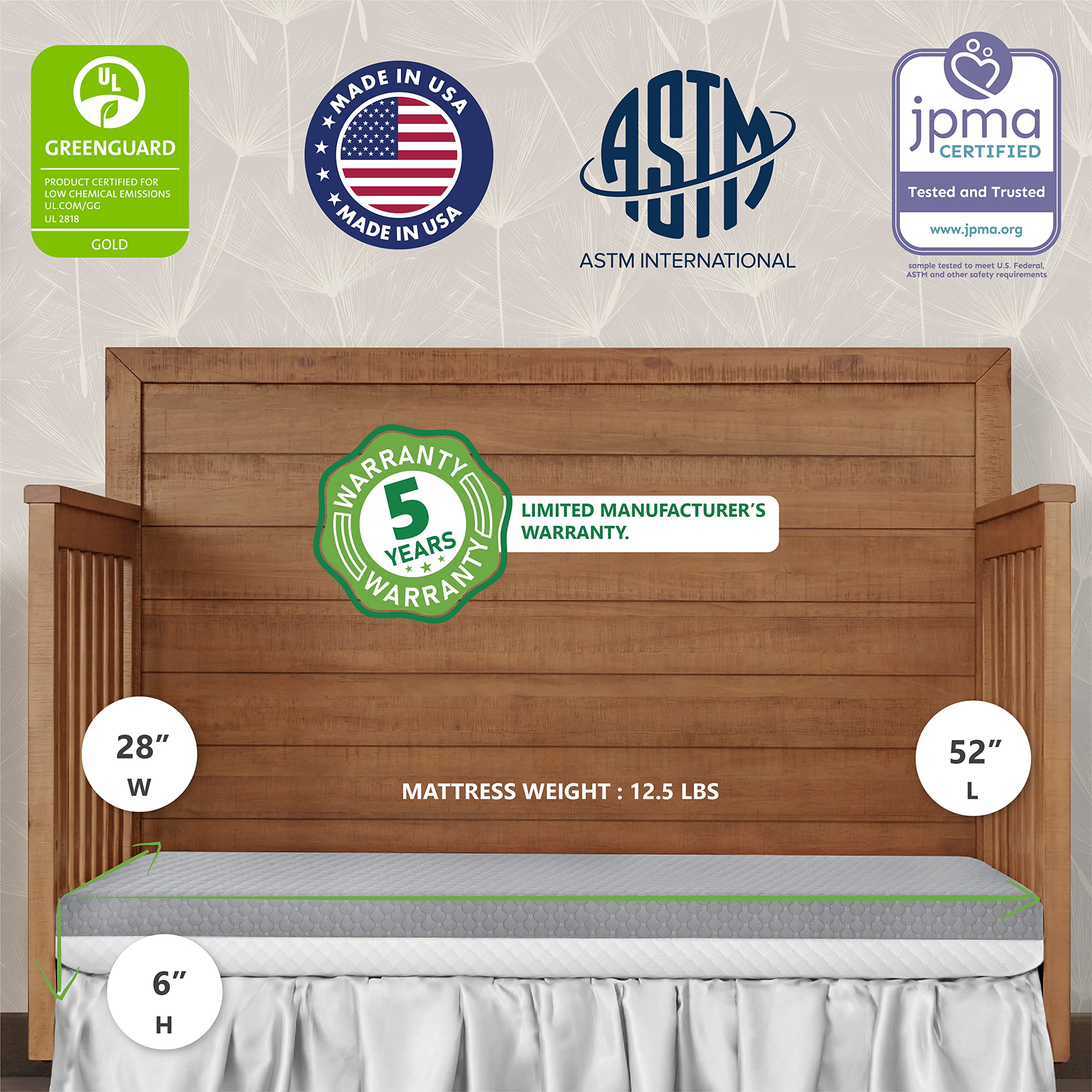Dream On Me 2-in-1 Convertible Crib Mattress & Toddler Bed - GREENGUARD Gold & JPMA Certified - Copper-Infused Layer - Removable Washable Cover - Pure Zen White & Grey - Perfect for Nursery & Daycare Use