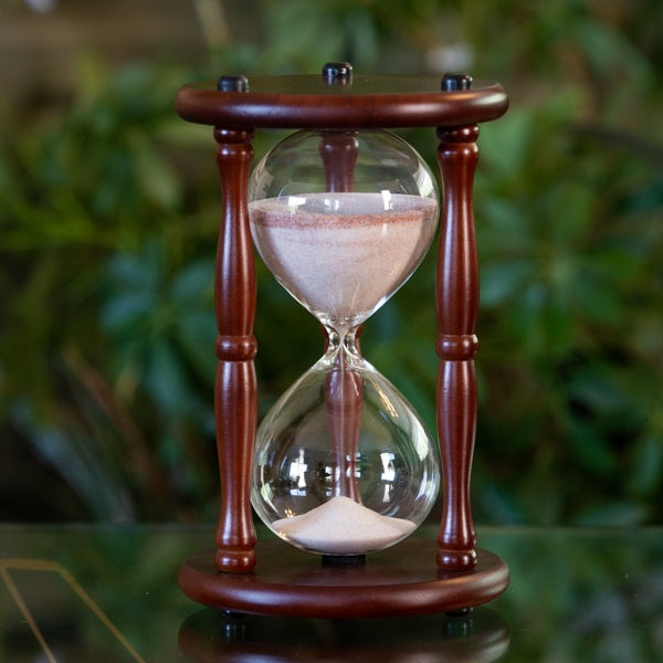50 Minute Walnut Hourglass with White or Swirled Natural Sand - Perfect for Meditation, Yoga, Classroom, and Office Time Management