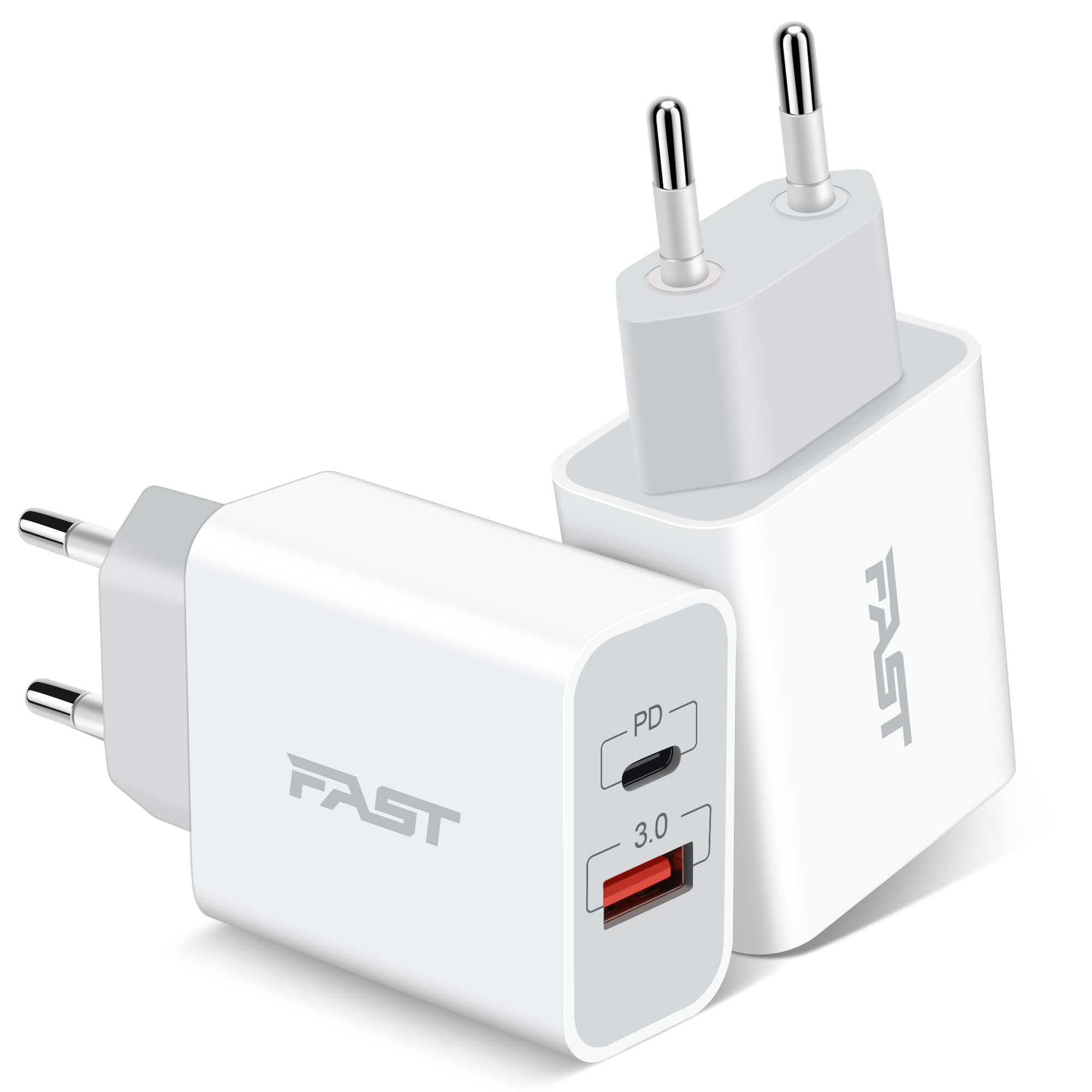 GLUGRU 2-Pack 20W Dual USB C Fast Charger & European Travel Plug Adapter - Type C Wall Charger Block for iPhone 16/15/14/13/12/11 Pro Max, iPad, Samsung - Perfect for Europe Travel, Business Trips & International Power Conversion