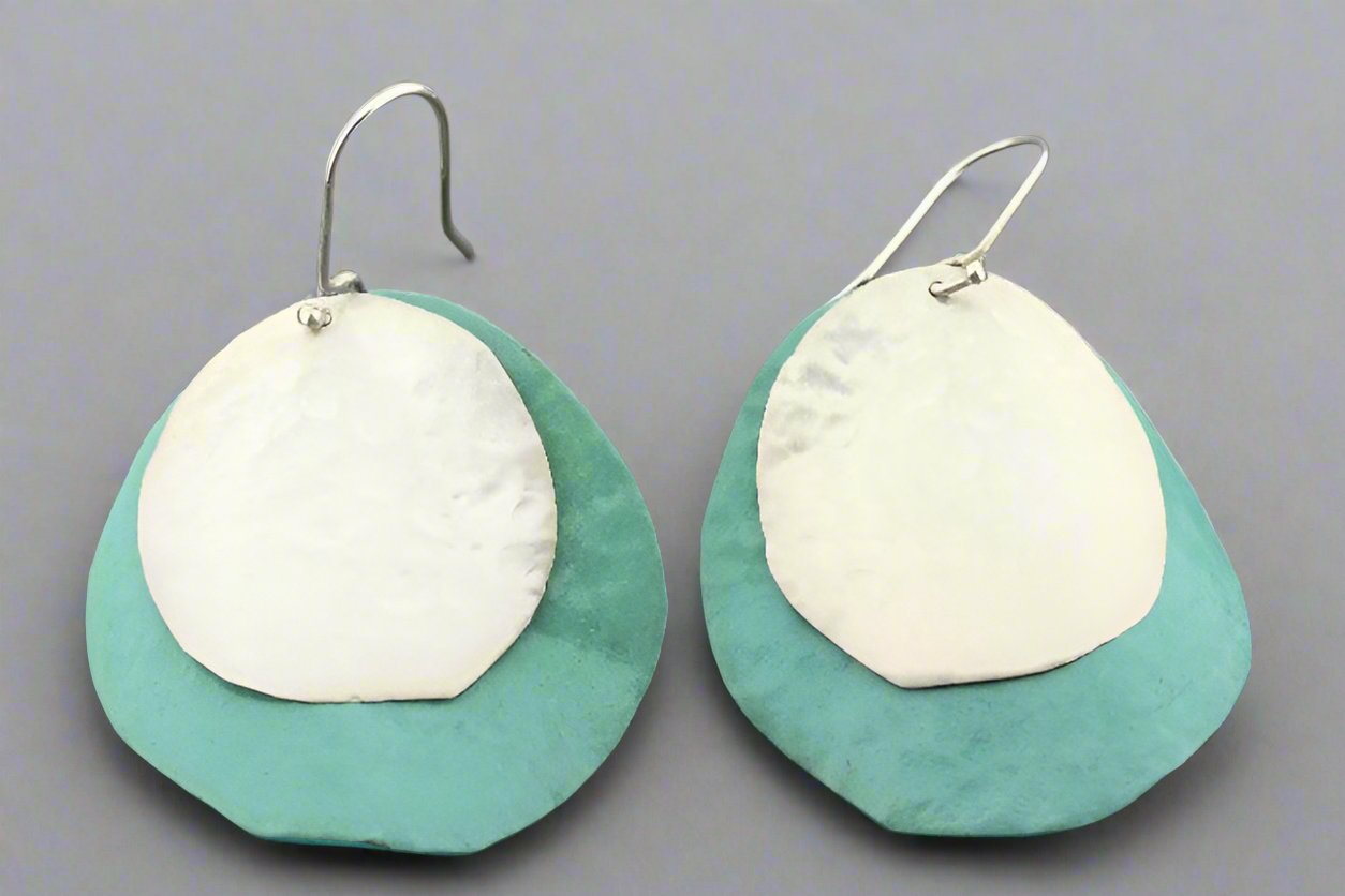 Handmade Copper Patina and Silver Disc Earrings for Women - Boho Chic Jewelry for Casual & Party Wear