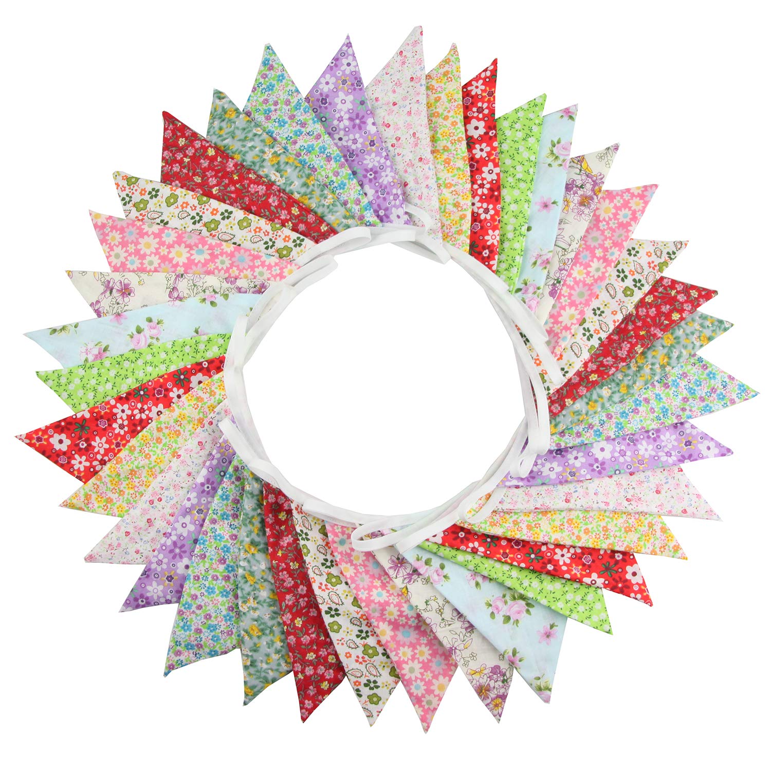 10M/32Ft Colorful Triangle Bunting Banner - 36 Pcs Cotton Fabric Pennant Flags for Birthday Party Decorations, Wedding Garlands, Baby Shower & Outdoor Home Decor (Perfect for Garden, Nursery, Classroom & Festival Decor)