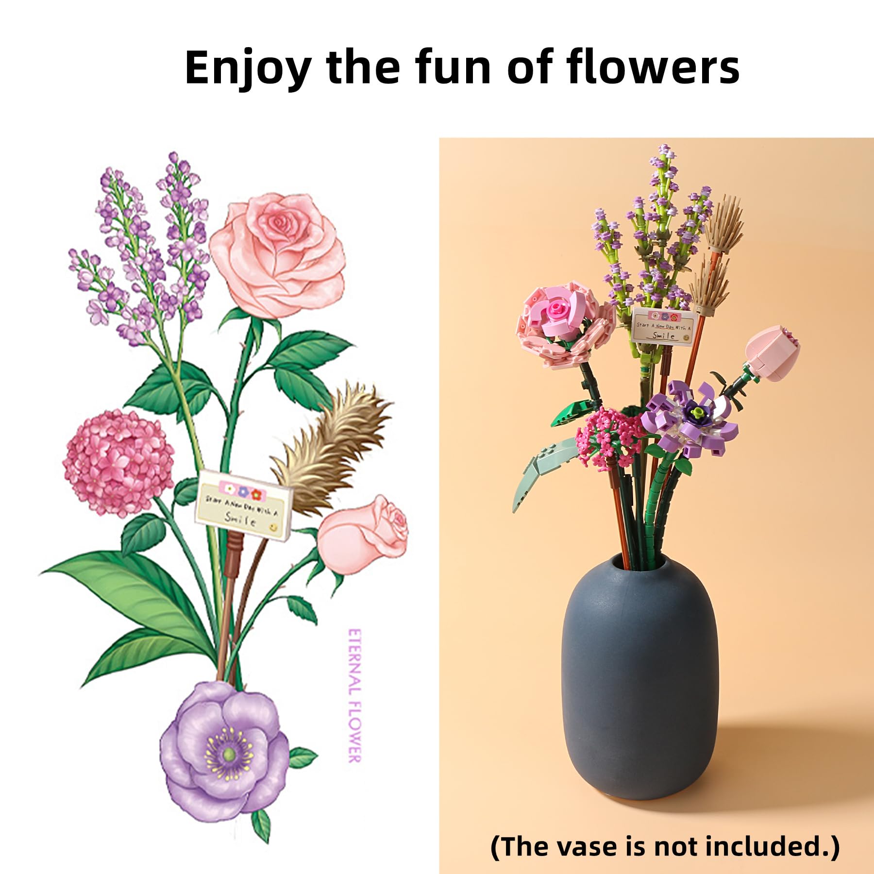 Mini Bricks Flower Bouquet Building Kit - 547 Piece Botanical Collection for Girls Ages 8-12 | DIY Artificial Flowers for Home Decor, Unique Gift Idea (Not Lego Compatible) | Perfect for Birthday Presents, Room Decoration & Creative Play