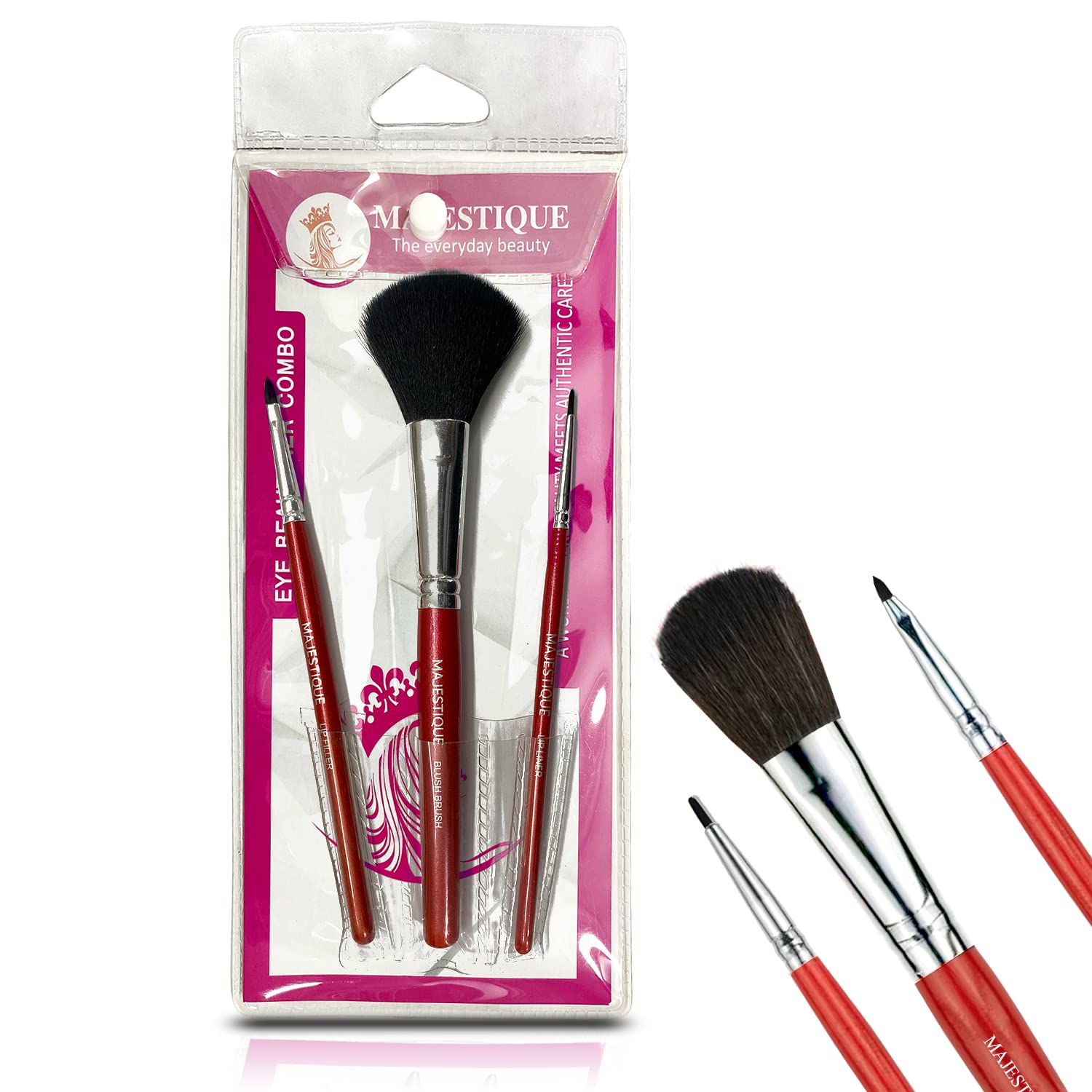 Premium Synthetic Makeup Brush Set - 3 Pcs Lip Liner, Lip Filler & Blush Brush Kit for Women | Professional Beauty Tools for Flawless Lipstick & Blush Application | Perfect for Makeup Artists & Daily Beauty Routine (Red)