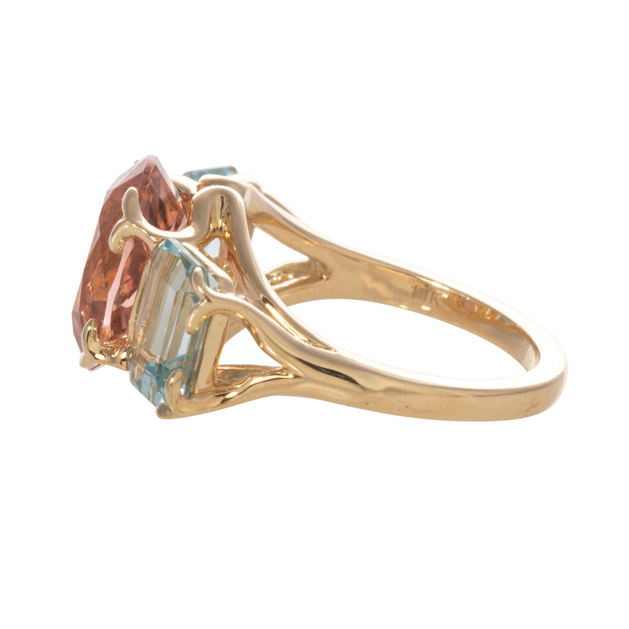 14K Gold Pink Tourmaline & Aquamarine River Ring for Women - Elegant Stackable Dainty Jewelry for Everyday Wear, Gift for Her, Wedding, Anniversary, or Special Occasion