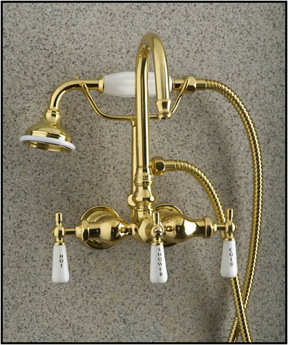 Antique Brass Clawfoot Tub Gooseneck Diverter Faucet with Hand Shower - Vintage Phone Style Bathroom Fixture for Classic & Luxury Bathroom Renovation