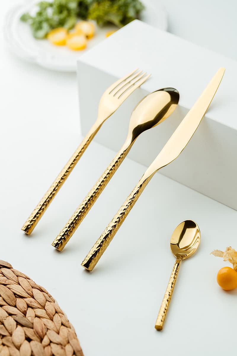 24-Piece Hammered Stainless Steel Flatware Set for 6 - Modern Silverware Cutlery Set with Dinner Knives, Forks & Spoons - Durable Metal Tableware for Home & Kitchen - Perfect for Dinner Parties, Weddings & Everyday Dining