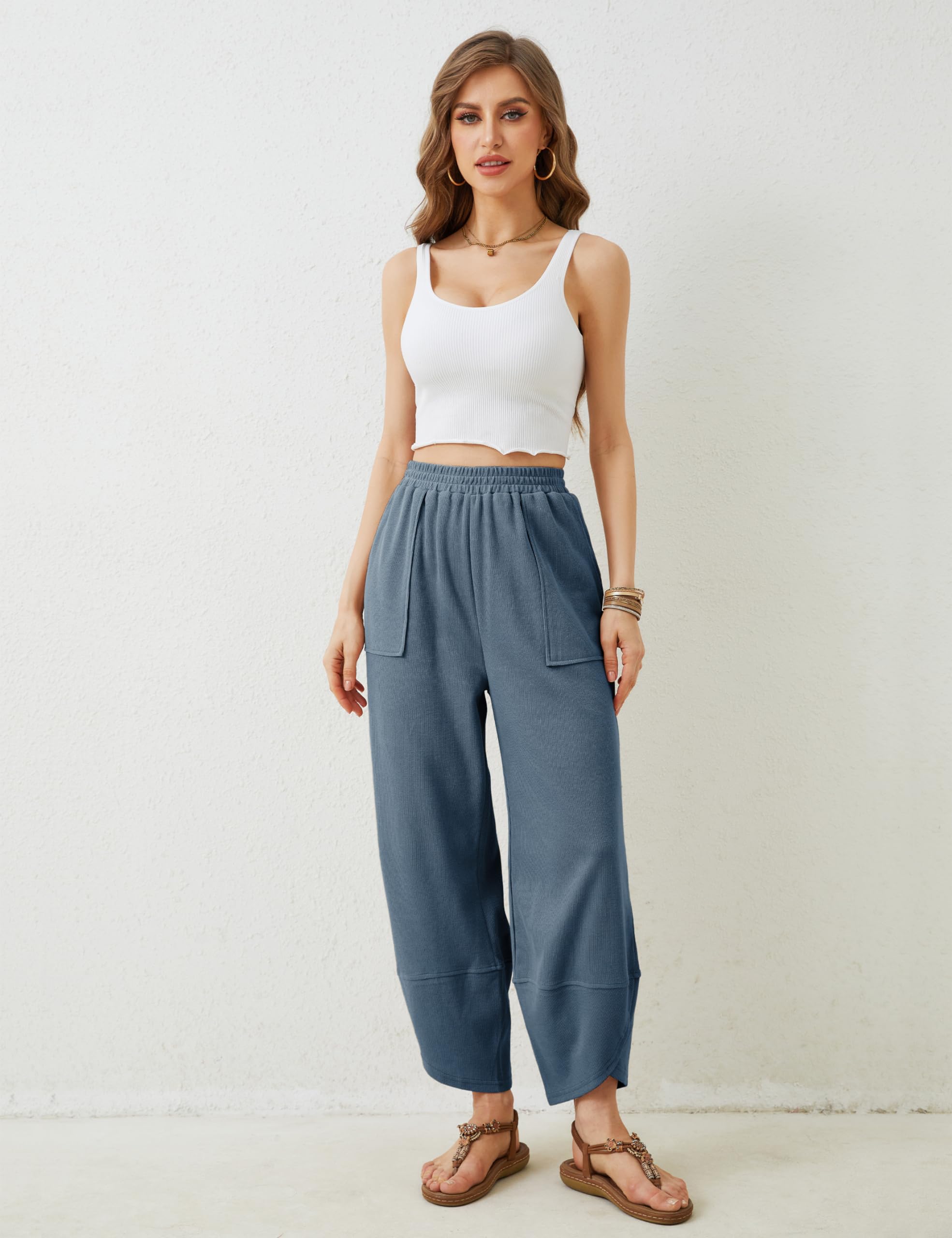 Xiaoxuemeng Women's Casual Baggy Wide Leg Pants - Elastic Waist Palazzo Harem Pants with Pockets | Comfortable Lounge Pants for Yoga, Travel & Everyday Wear