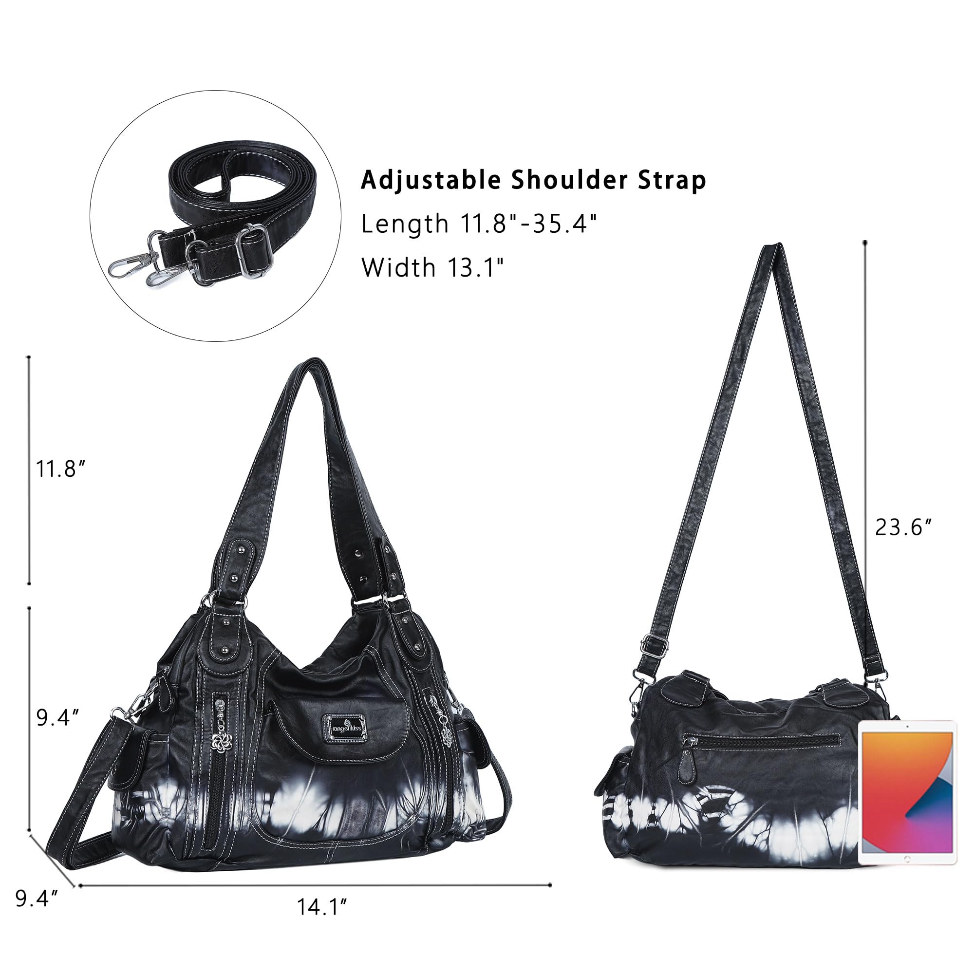 **Angel Kiss Women's Large Shoulder Bag - Faux Leather Hobo Tote Purse with Multiple Pockets, Stylish Satchel for Work, Travel & Everyday Use**
