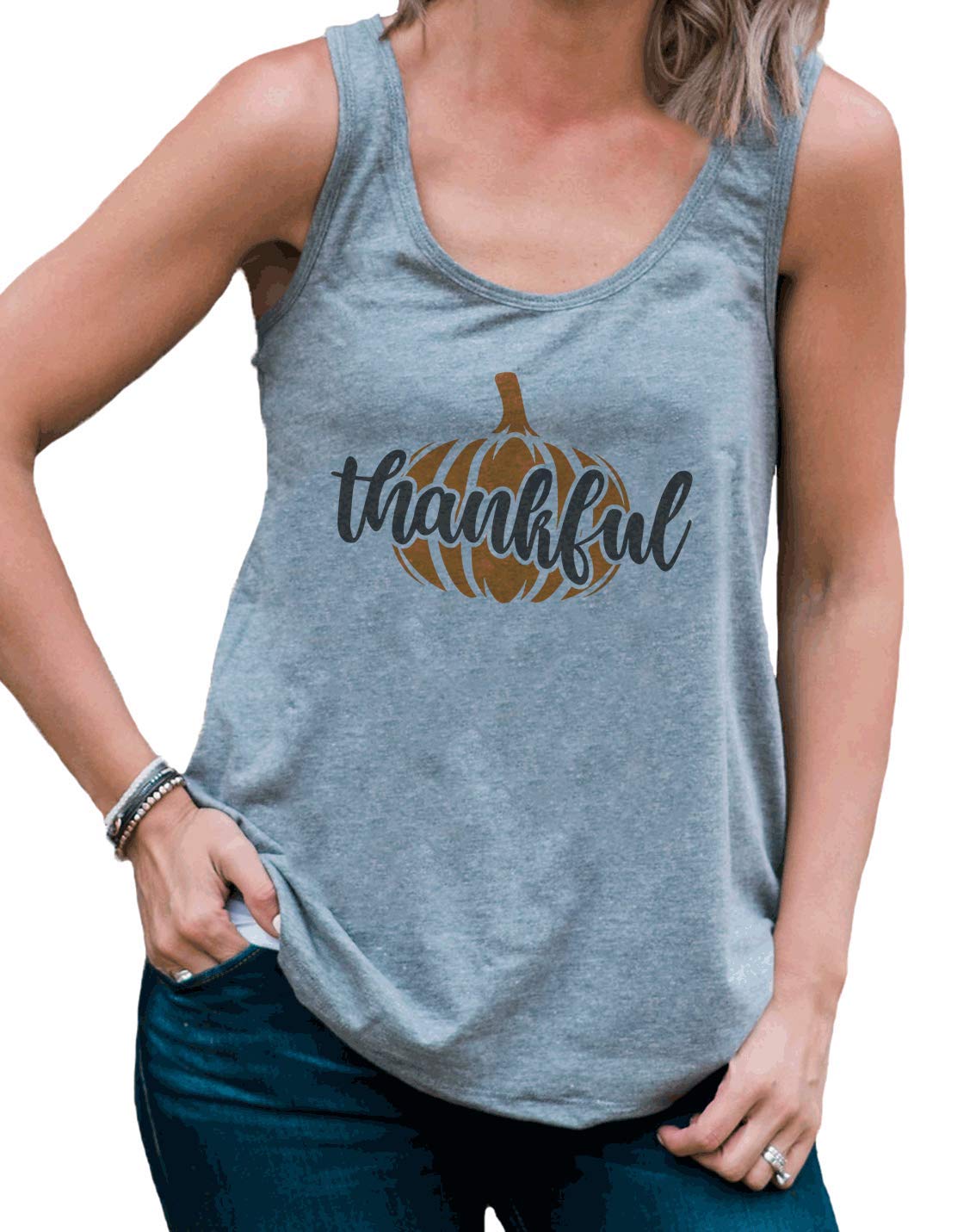7 ate 9 Apparel Women's Thankful Pumpkin Graphic T-Shirt | Fall Thanksgiving Outfit | Cute Autumn Casual Tee for Pumpkin Patch, Friendsgiving & Cozy Seasonal Wear