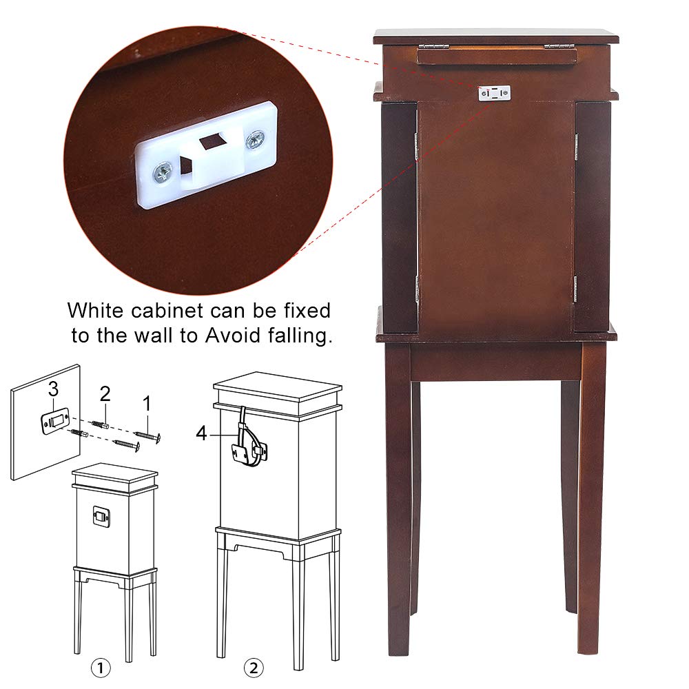 GT4-LY Standing Jewelry Armoire with Full-Length Mirror - 5 Drawers, 6 Necklace Hooks & Top Storage Organizer - Jewelry Cabinet Chest with 2 Side Swing Doors (Brown) - Perfect for Bedroom, Closet & Dressing Room Organization