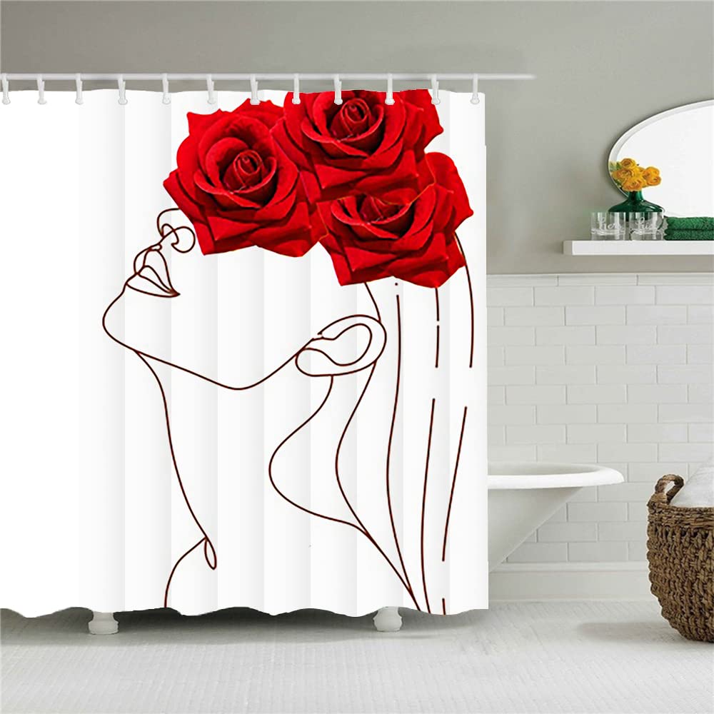 Yeele Red Rose Shower Curtain - Waterproof Bathroom Decor with Hooks, 60x72 Inches - Romantic Valentine's Day Gift for Her, Aesthetic Bathtub Curtain for Girls Bedroom & Home Decor | Perfect for Bathroom Makeover, Wedding Gift, or Valentine's Day Present