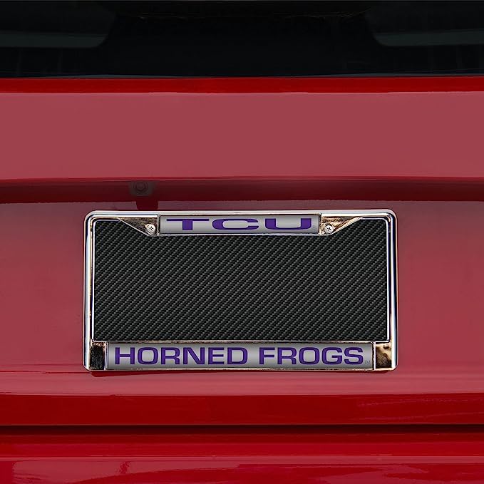 Texas Christian Horned Frogs Chrome Metal Laser License Plate Frame - Set of 2, Durable Car Accessories for TCU Fans, Perfect for Game Day Tailgating and Alumni Pride